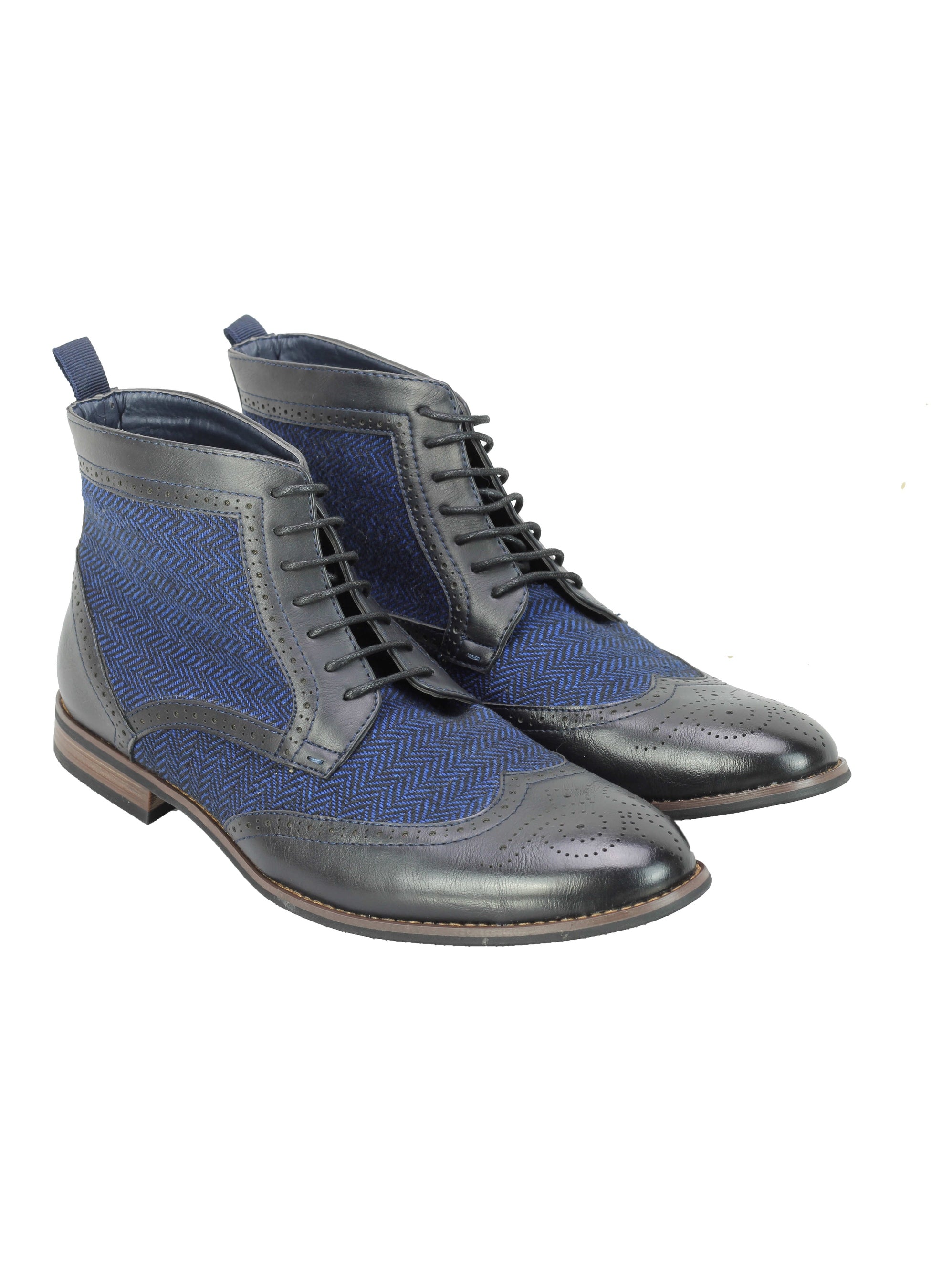 MENS FAUX LEATHER TWEED CLASSIC OXFORD BROGUE BOOTS FORMAL VINTAGE LACE UP SHOES