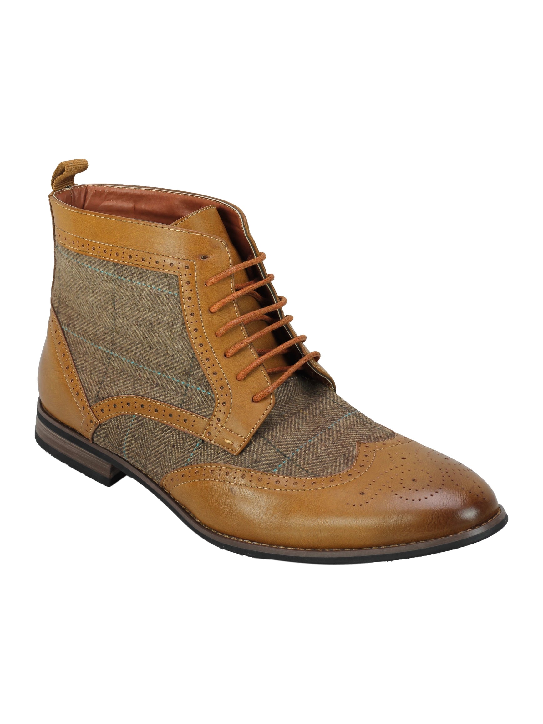 MENS FAUX LEATHER TWEED CLASSIC OXFORD BROGUE BOOTS FORMAL VINTAGE LACE UP SHOES