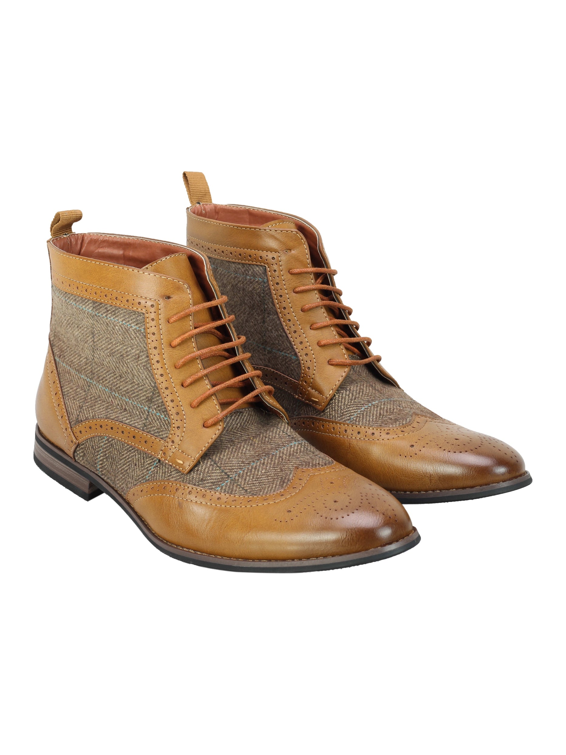 MENS FAUX LEATHER TWEED CLASSIC OXFORD BROGUE BOOTS FORMAL VINTAGE LACE UP SHOES