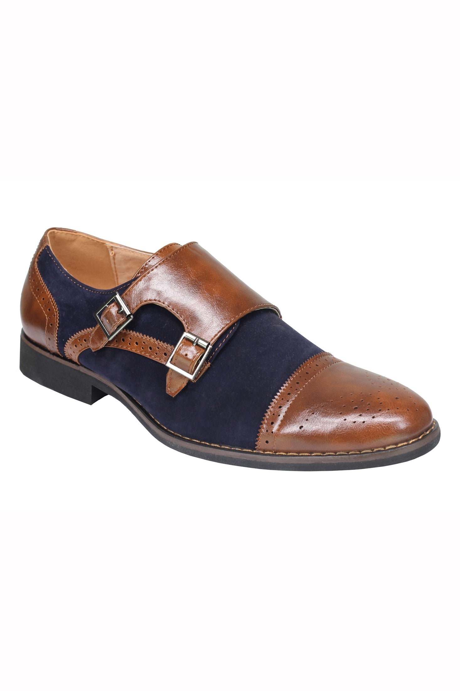 Mens Suede Leather Lined Monk Strap Shoes Classic Double Buckle Slip on Brogues