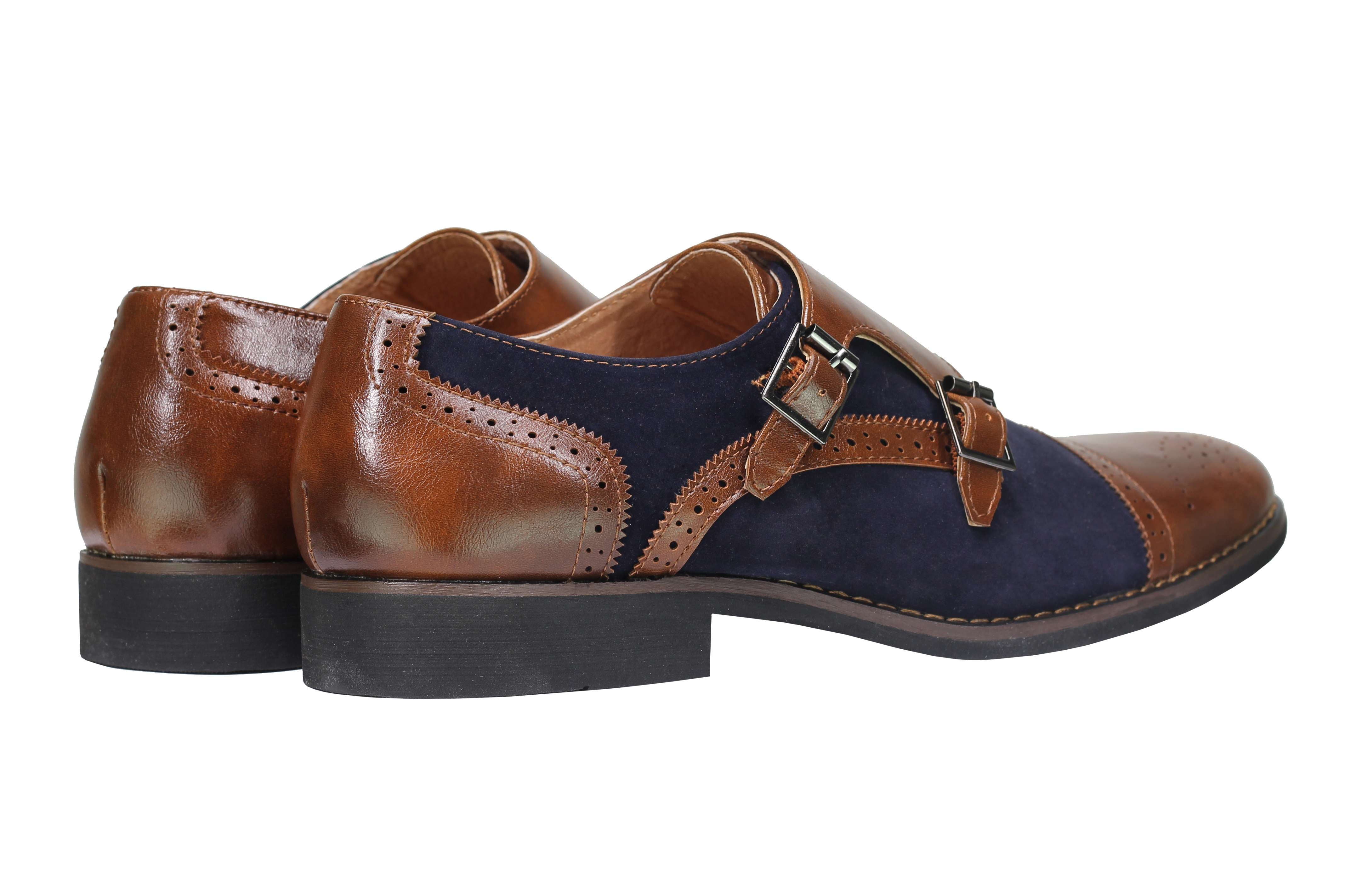 Mens Suede Leather Lined Monk Strap Shoes Classic Double Buckle Slip on Brogues