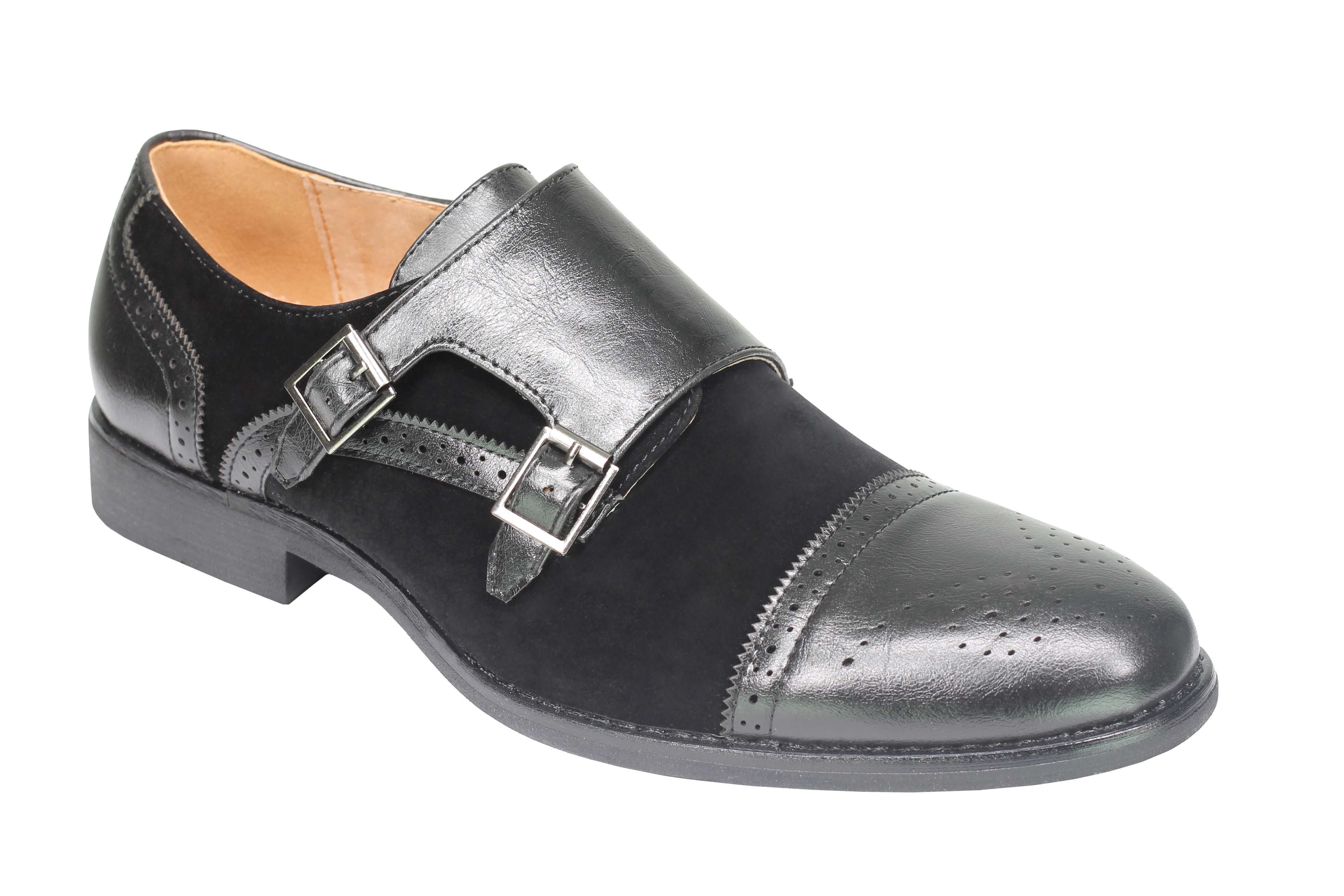 Mens Suede Leather Lined Monk Strap Shoes Classic Double Buckle Slip on Brogues