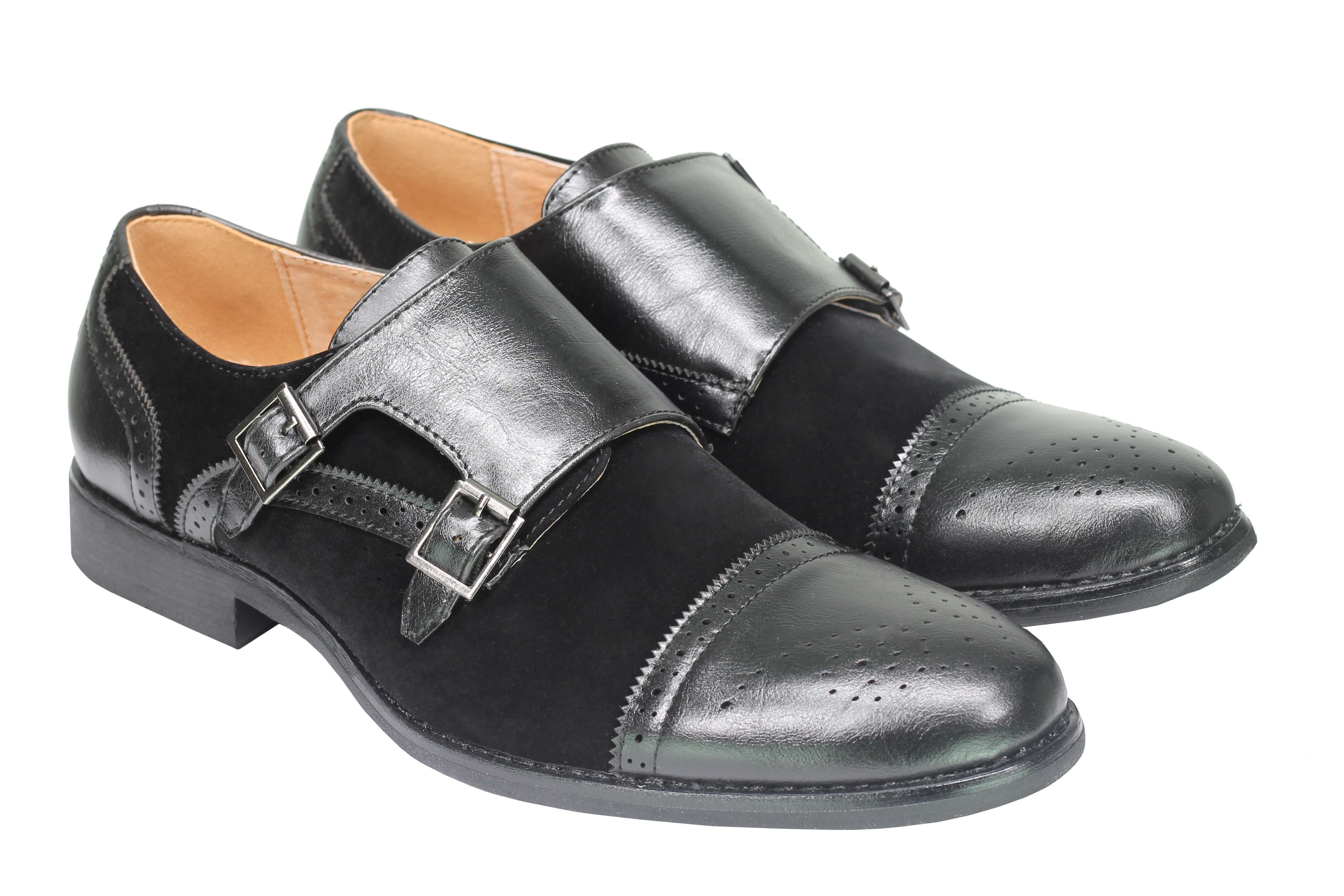 Mens Suede Leather Lined Monk Strap Shoes Classic Double Buckle Slip on Brogues