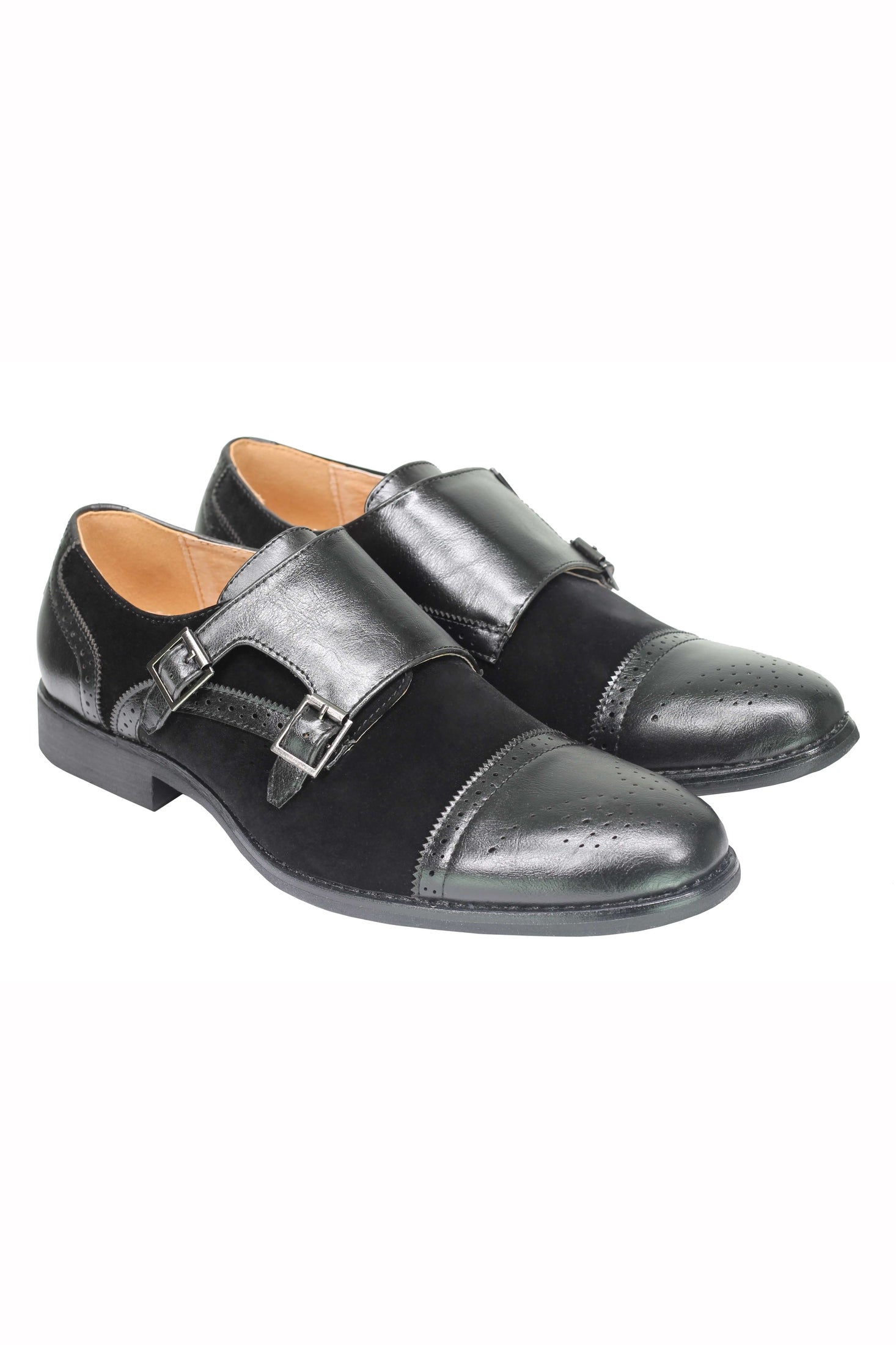 Mens Suede Leather Lined Monk Strap Shoes Classic Double Buckle Slip on Brogues