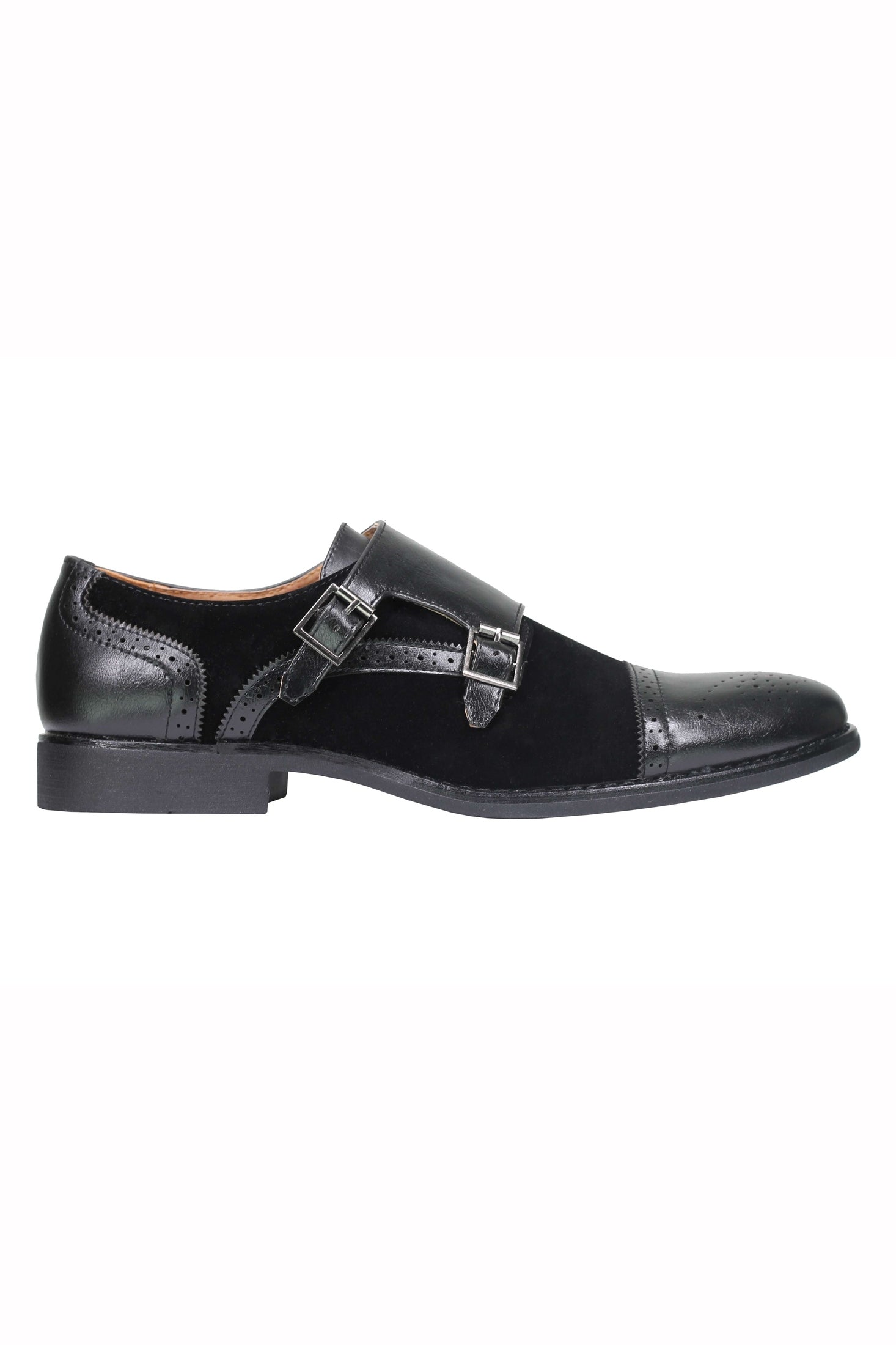 Mens Suede Leather Lined Monk Strap Shoes Classic Double Buckle Slip on Brogues