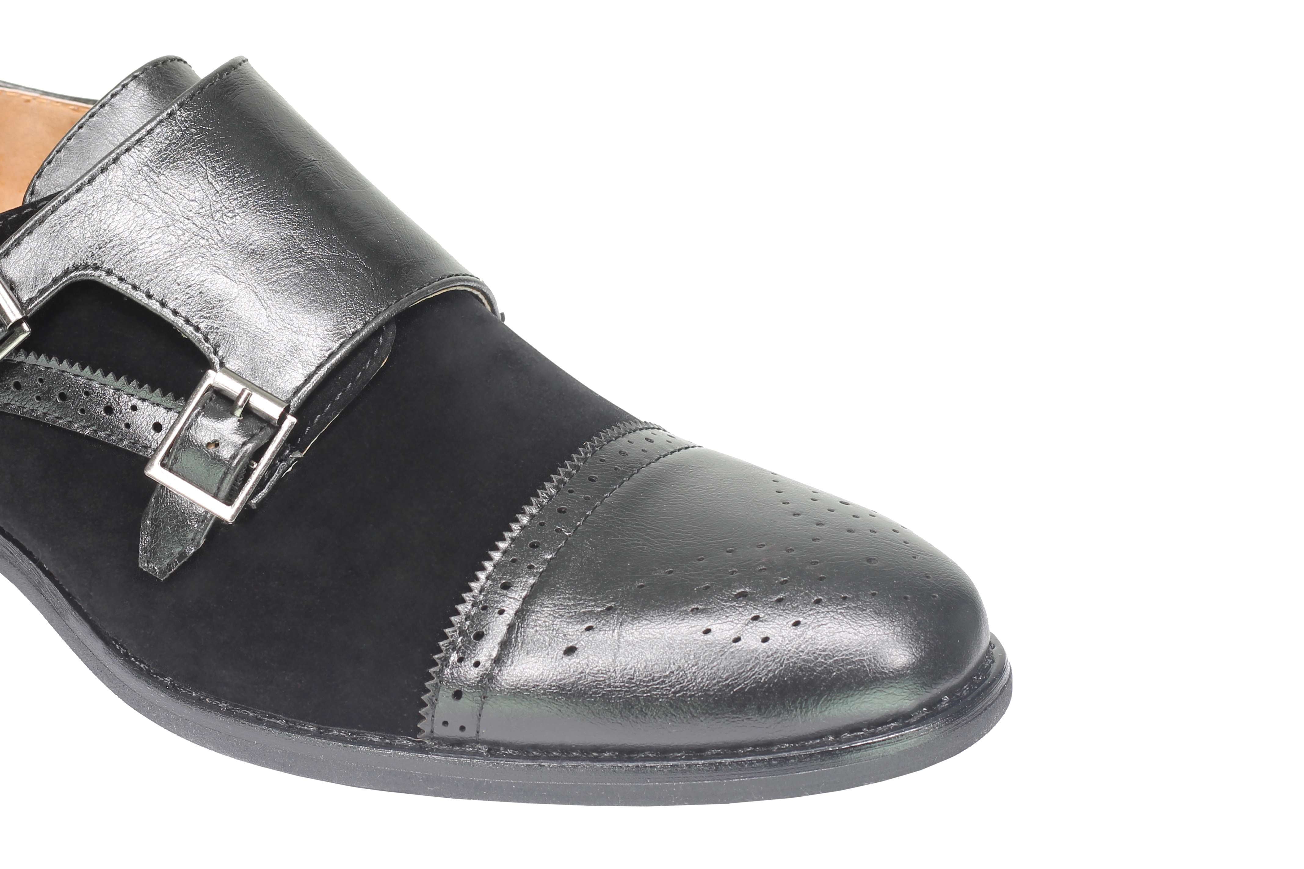 Mens Suede Leather Lined Monk Strap Shoes Classic Double Buckle Slip on Brogues