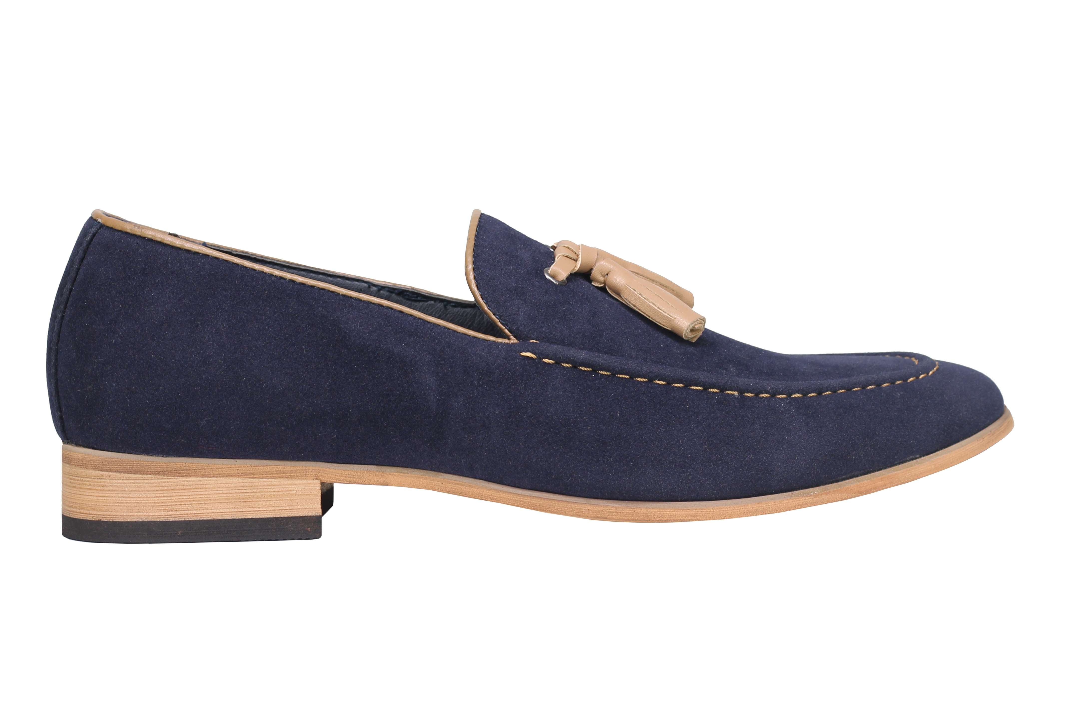 Mens Classic Retro Two Tone Leather Lined Slip on Suede Tassel Loafers Shoes