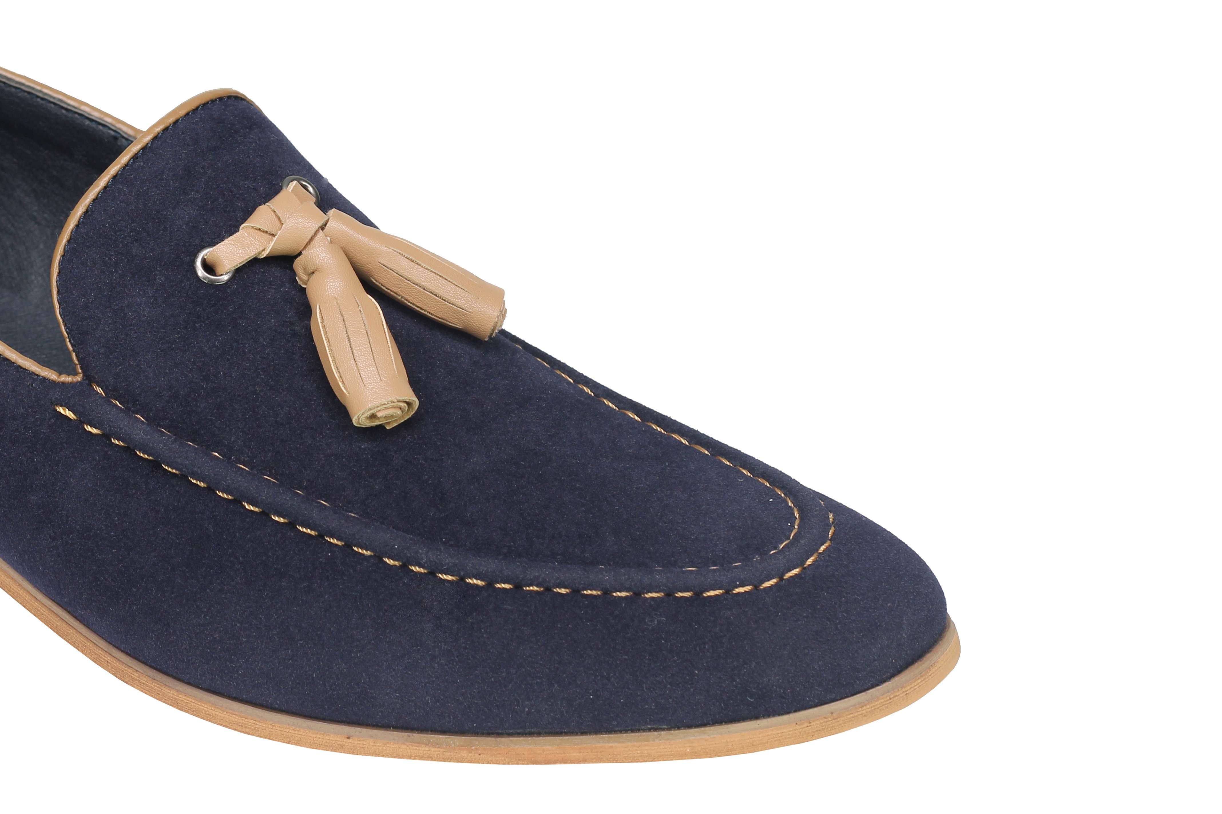Mens Classic Retro Two Tone Leather Lined Slip on Suede Tassel Loafers Shoes
