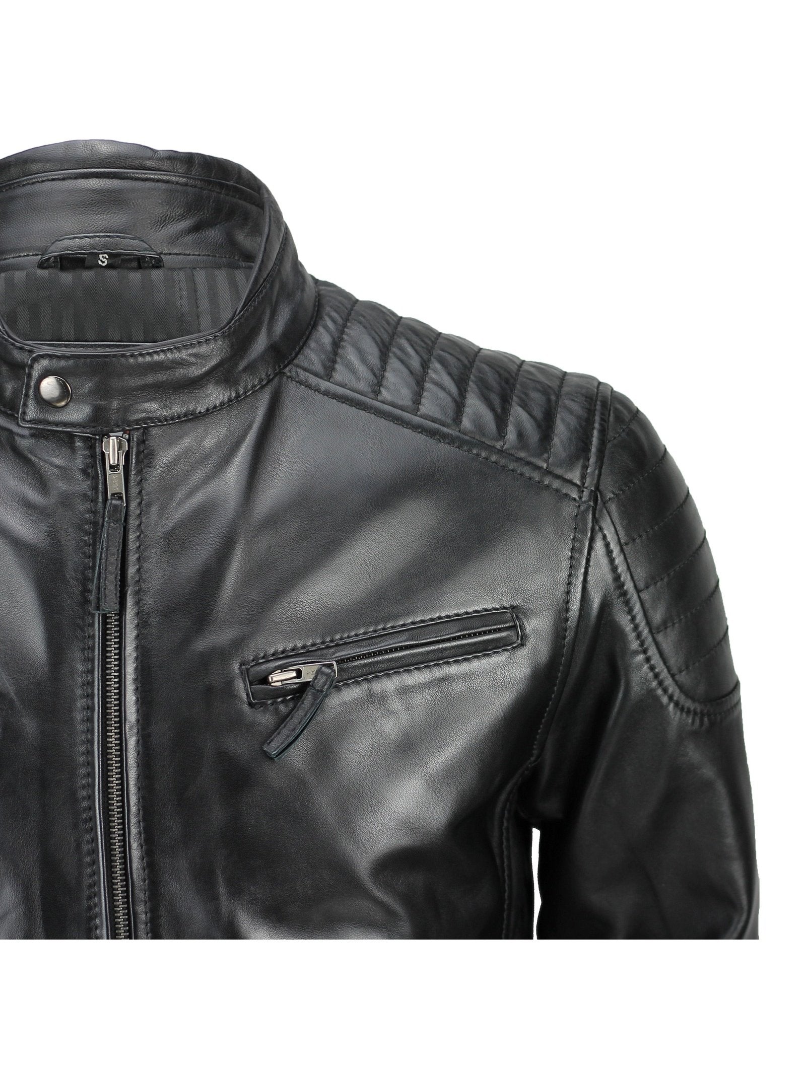MensReal Soft Leather Slim Fit Black Retro Zip Urban Smart Casual Biker Jacket