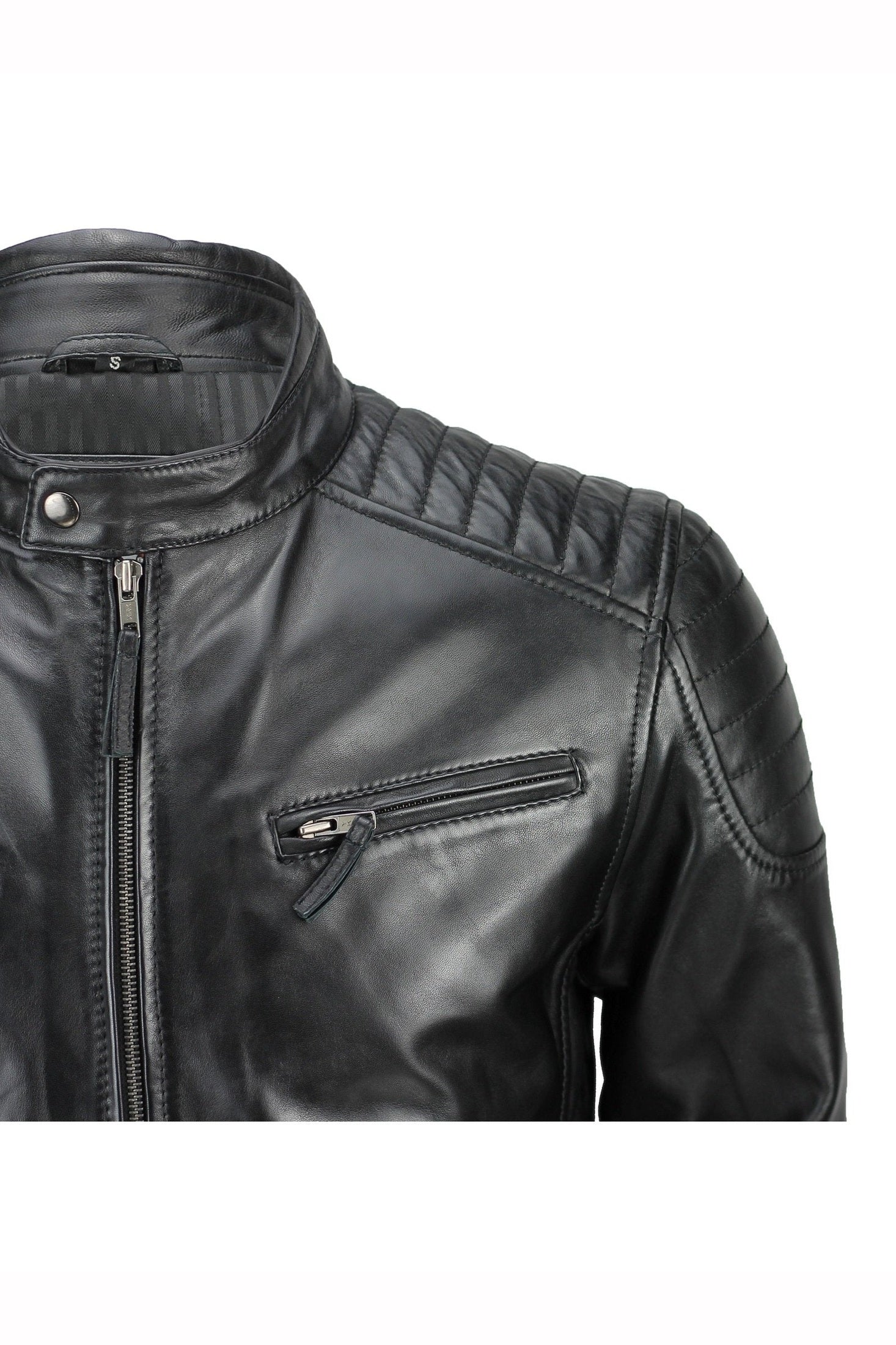 MensReal Soft Leather Slim Fit Black Retro Zip Urban Smart Casual Biker Jacket