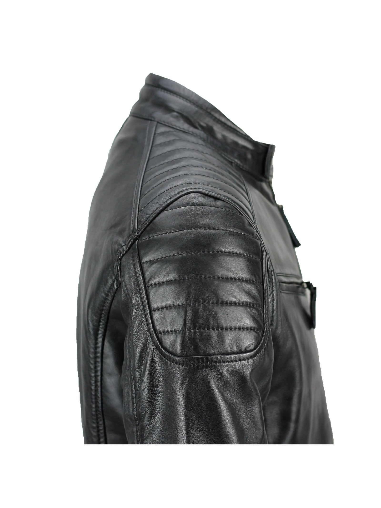 MensReal Soft Leather Slim Fit Black Retro Zip Urban Smart Casual Biker Jacket