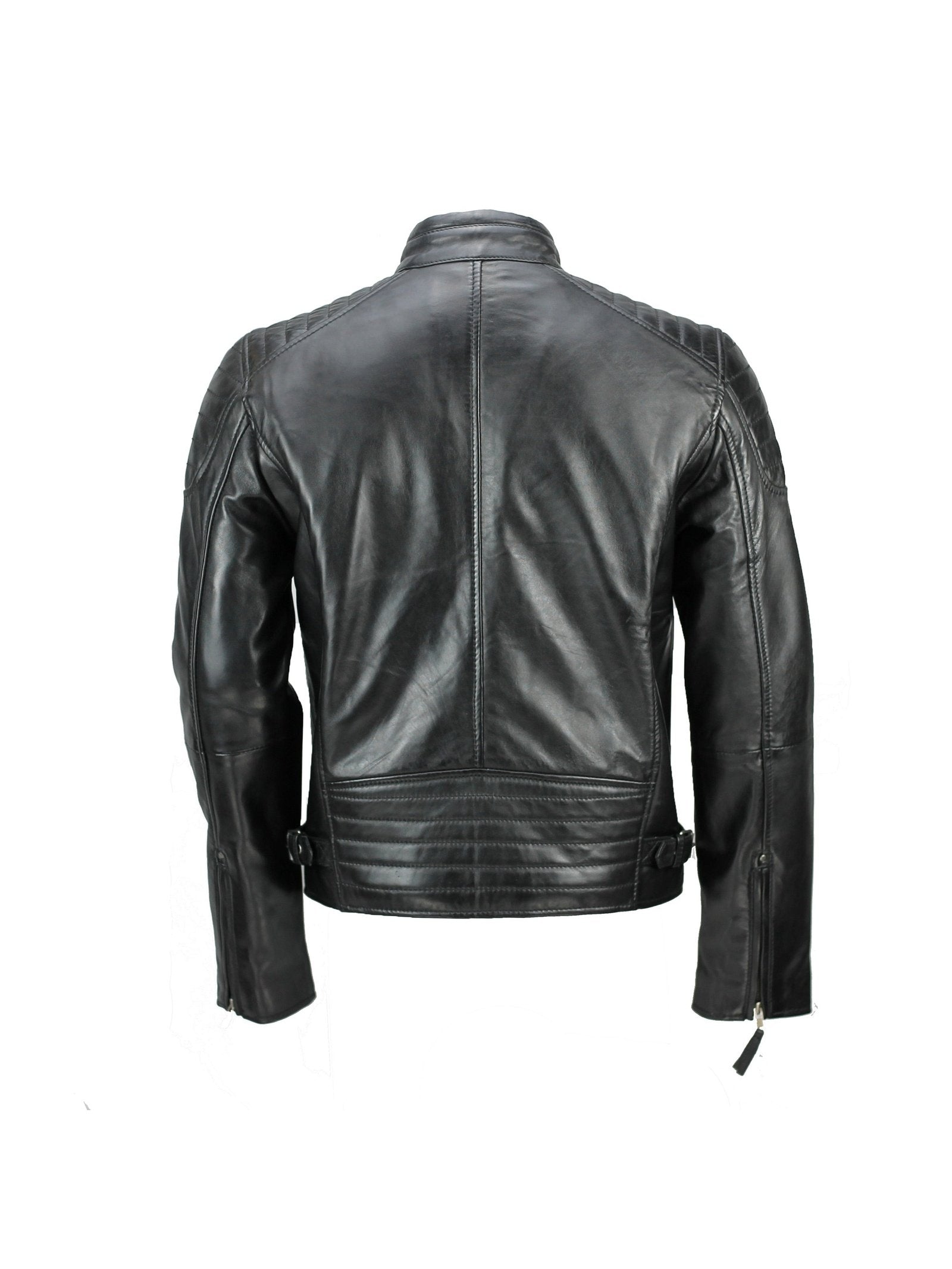 MensReal Soft Leather Slim Fit Black Retro Zip Urban Smart Casual Biker Jacket