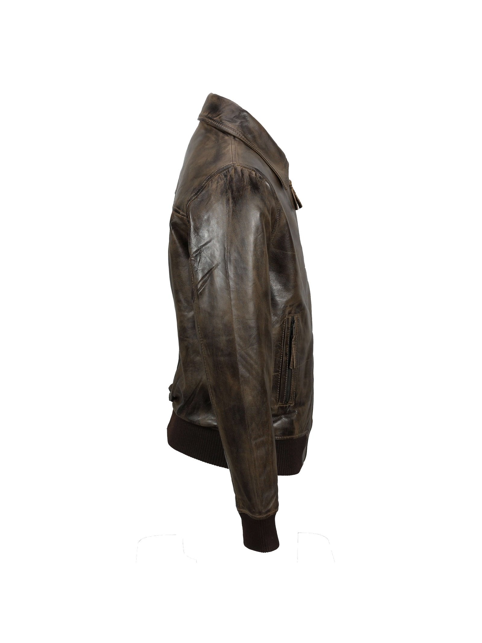 BOMBER COLLAR BIKER LEATHER JACKET IN BROWN