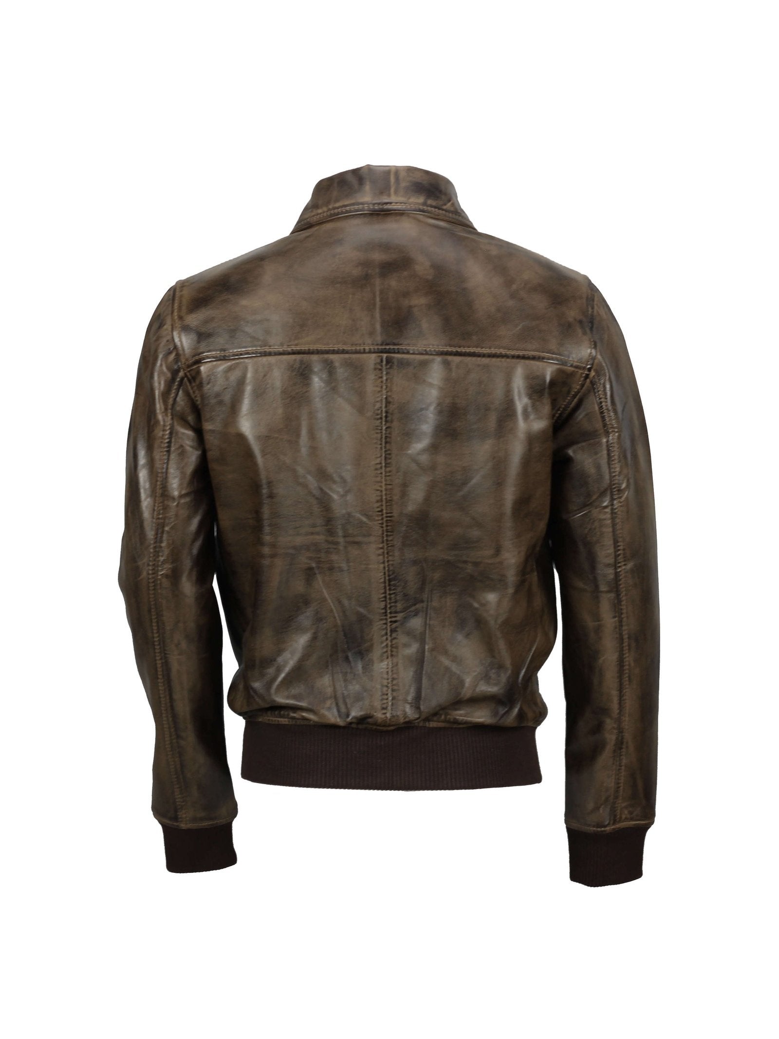BOMBER COLLAR BIKER LEATHER JACKET IN BROWN