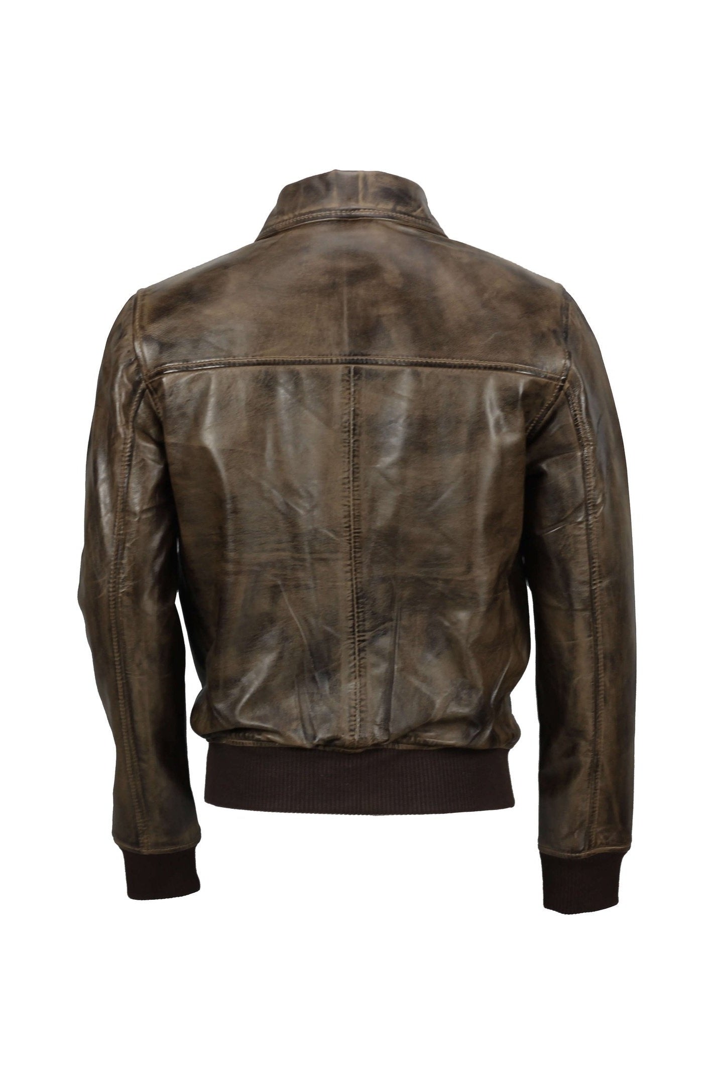 BOMBER COLLAR BIKER LEATHER JACKET IN BROWN