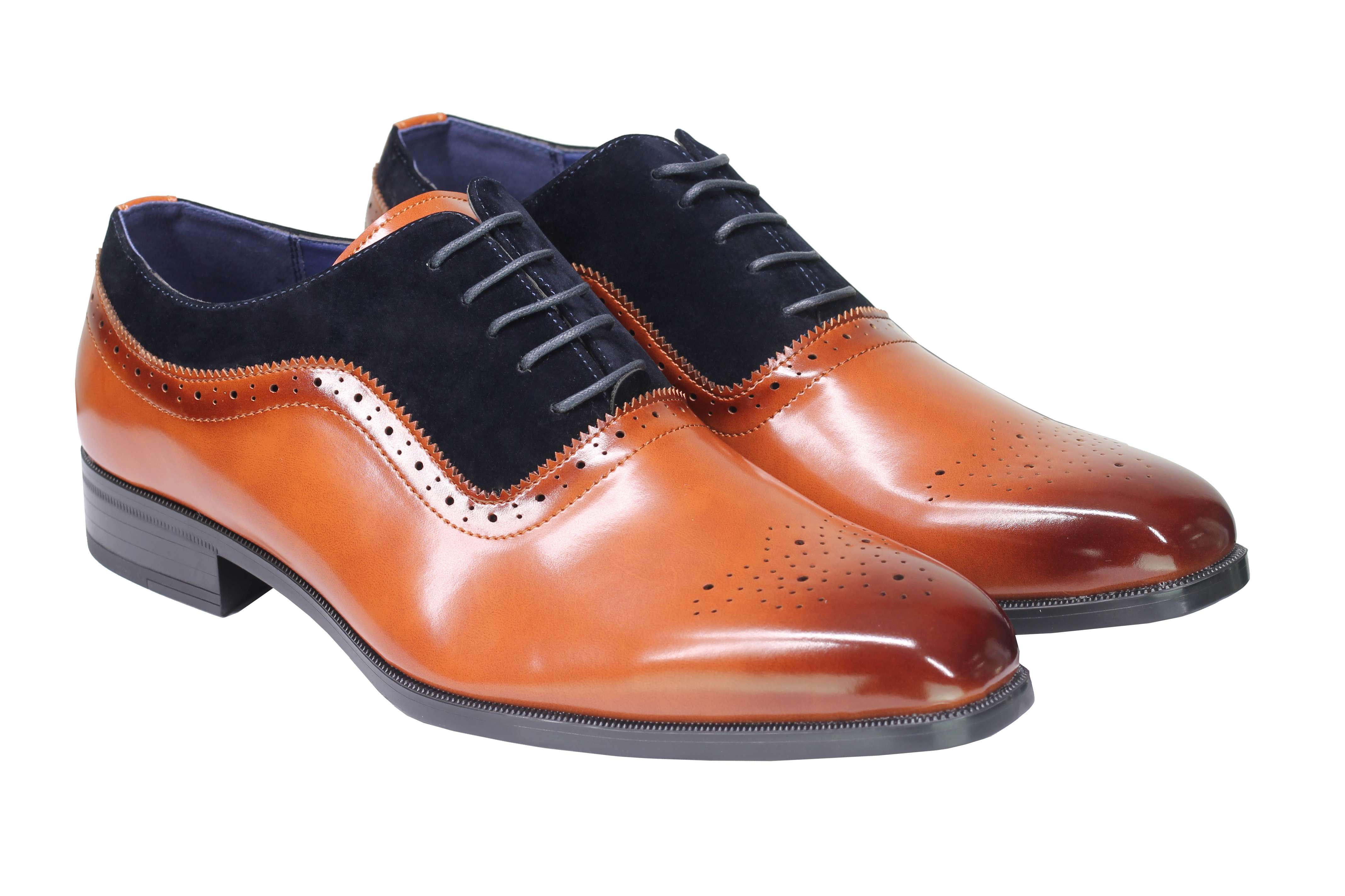 Mens Classic Brogues 2 Tone Suede & Leather Lined Smart Formal Lace up Shoes