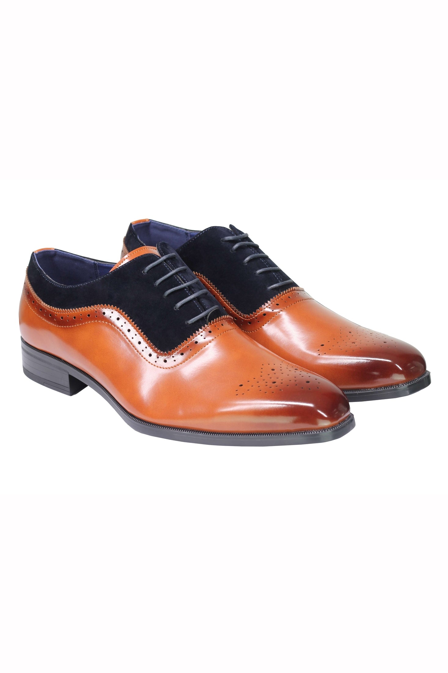 Mens Classic Brogues 2 Tone Suede & Leather Lined Smart Formal Lace up Shoes