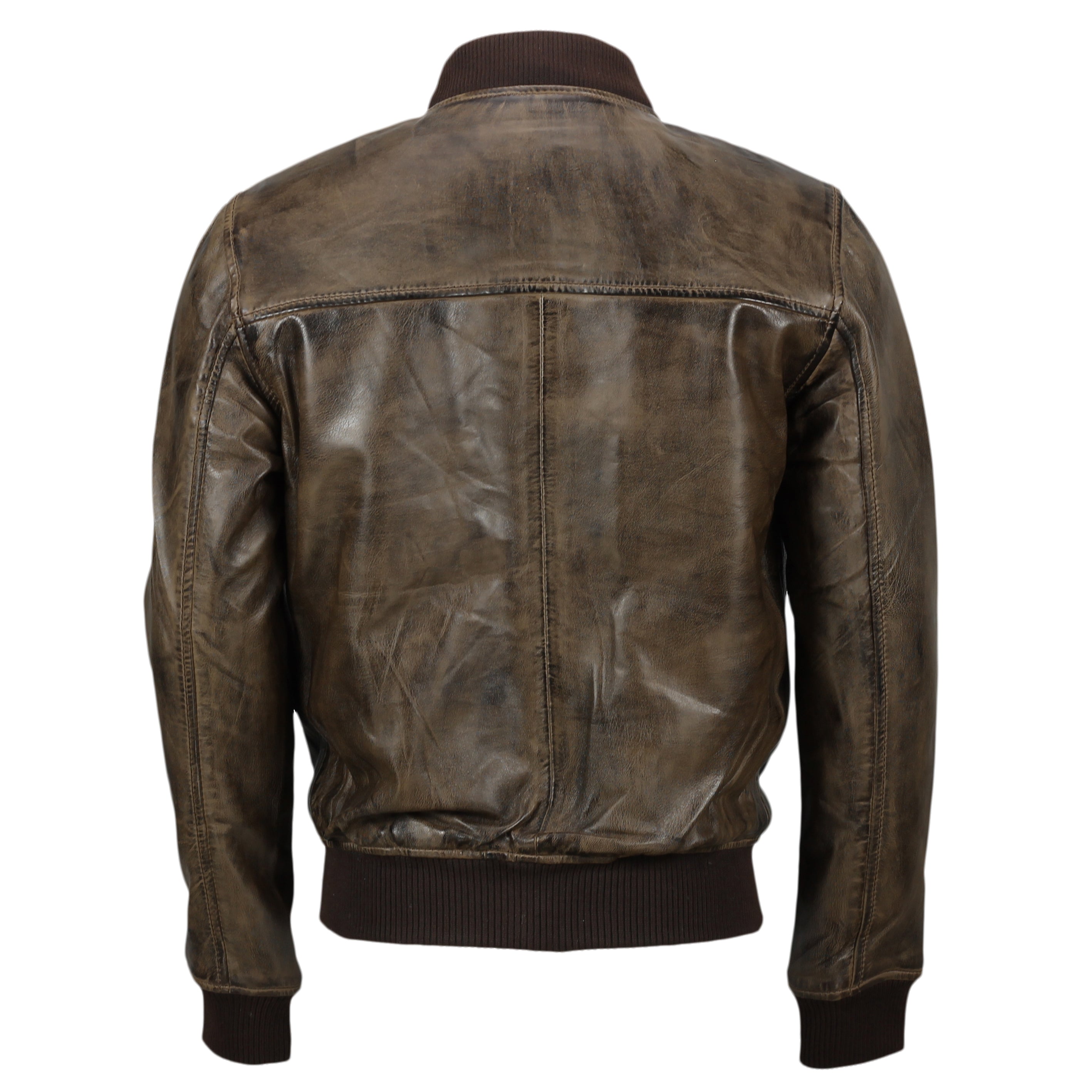 BOMBER NO COLLAR BROWN LEATHER JACKET