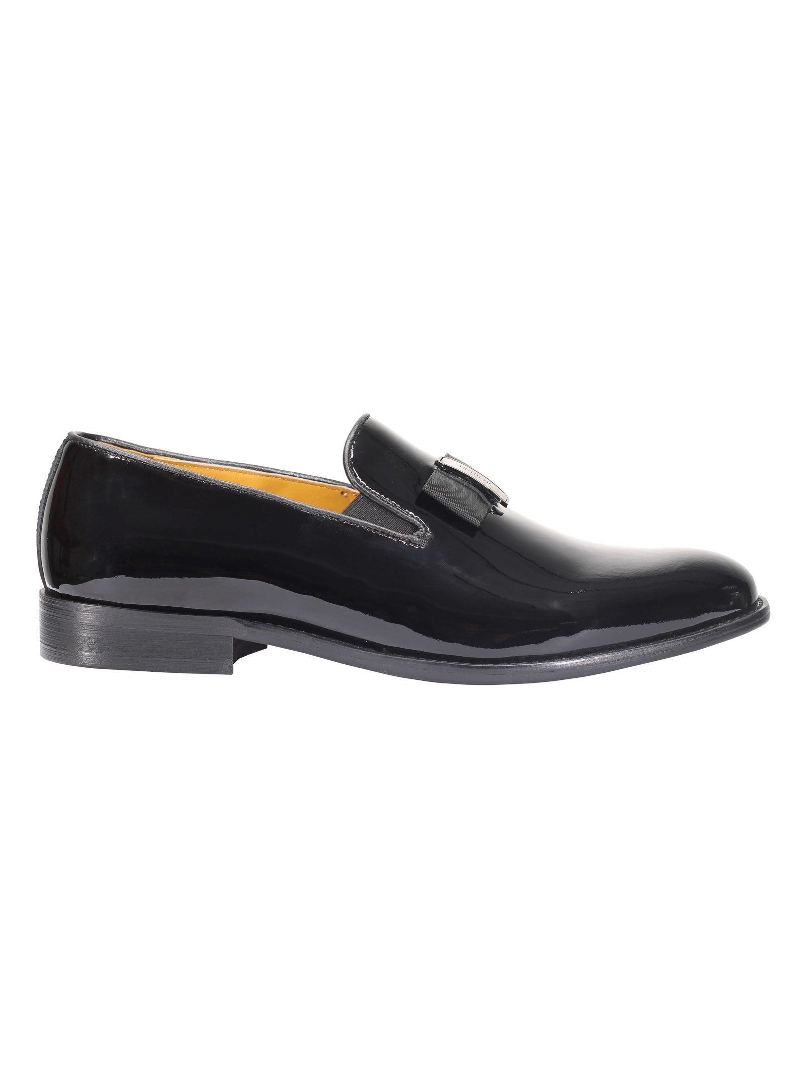 Mens Black Patent Real Genuine Leather Loafers Bow Trimmed Wedding Dress Shoes