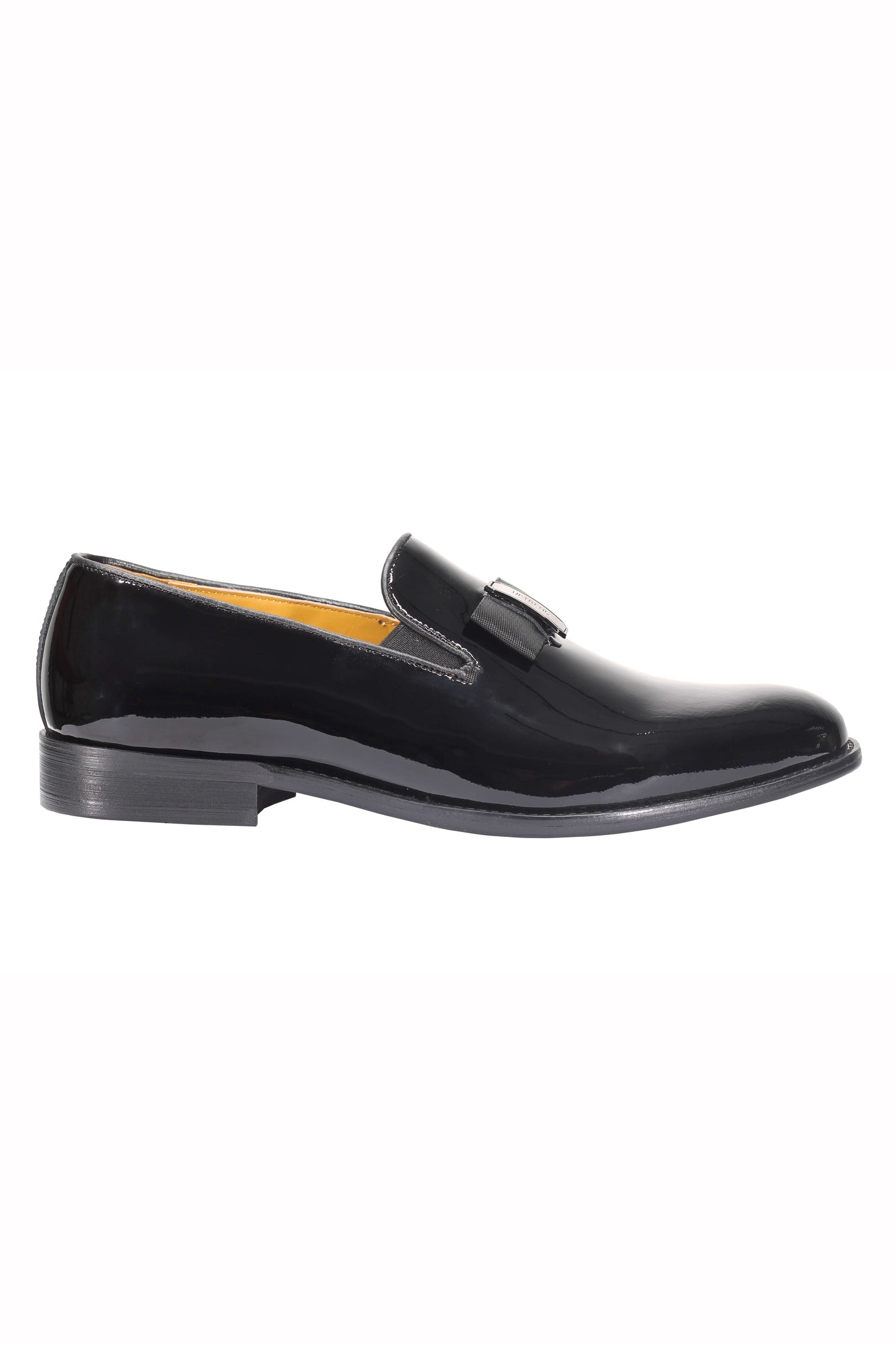 Mens Black Patent Real Genuine Leather Loafers Bow Trimmed Wedding Dress Shoes