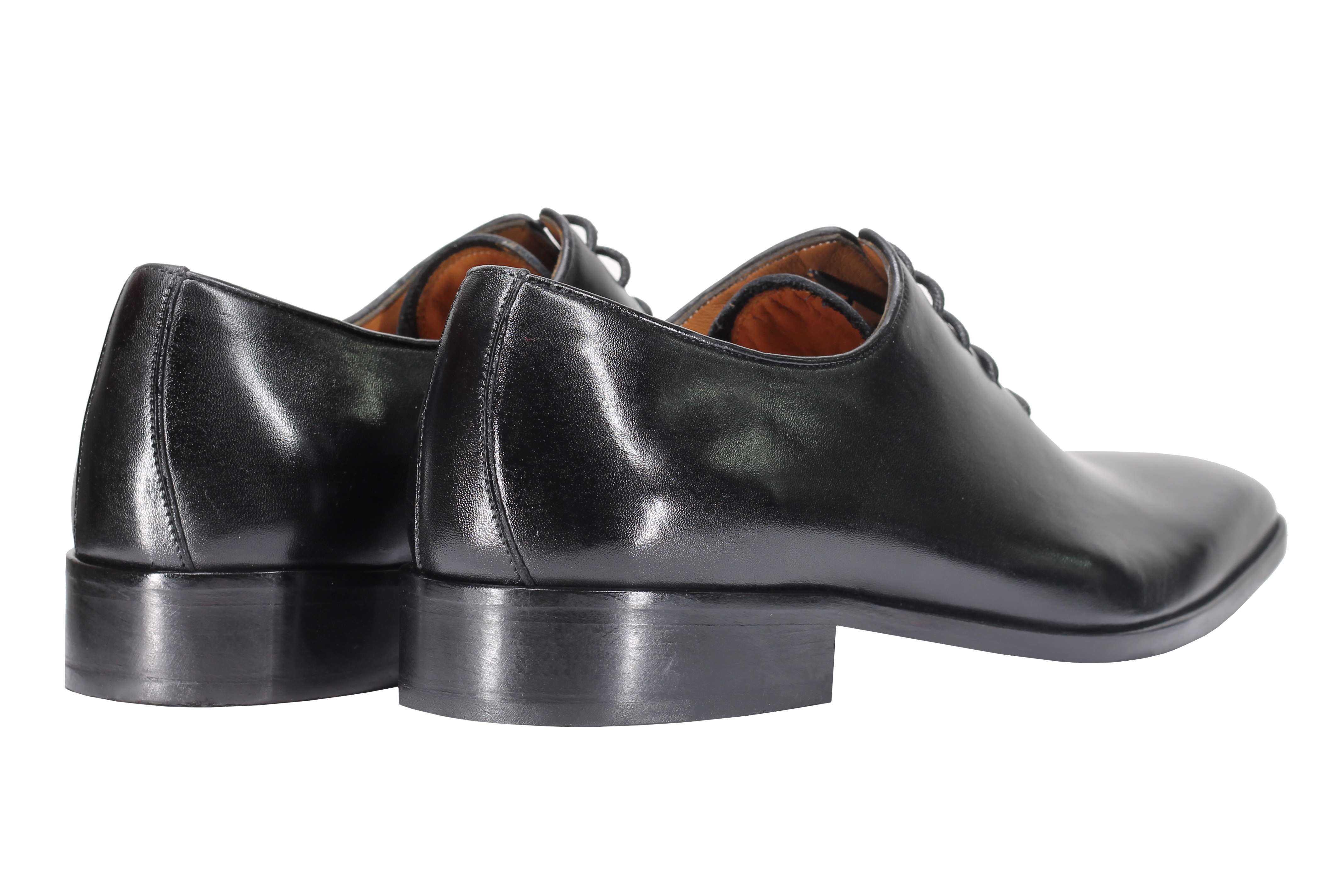 BLACK CALF LEATHER WHOLECUT OXFORD LACE UP SHOES