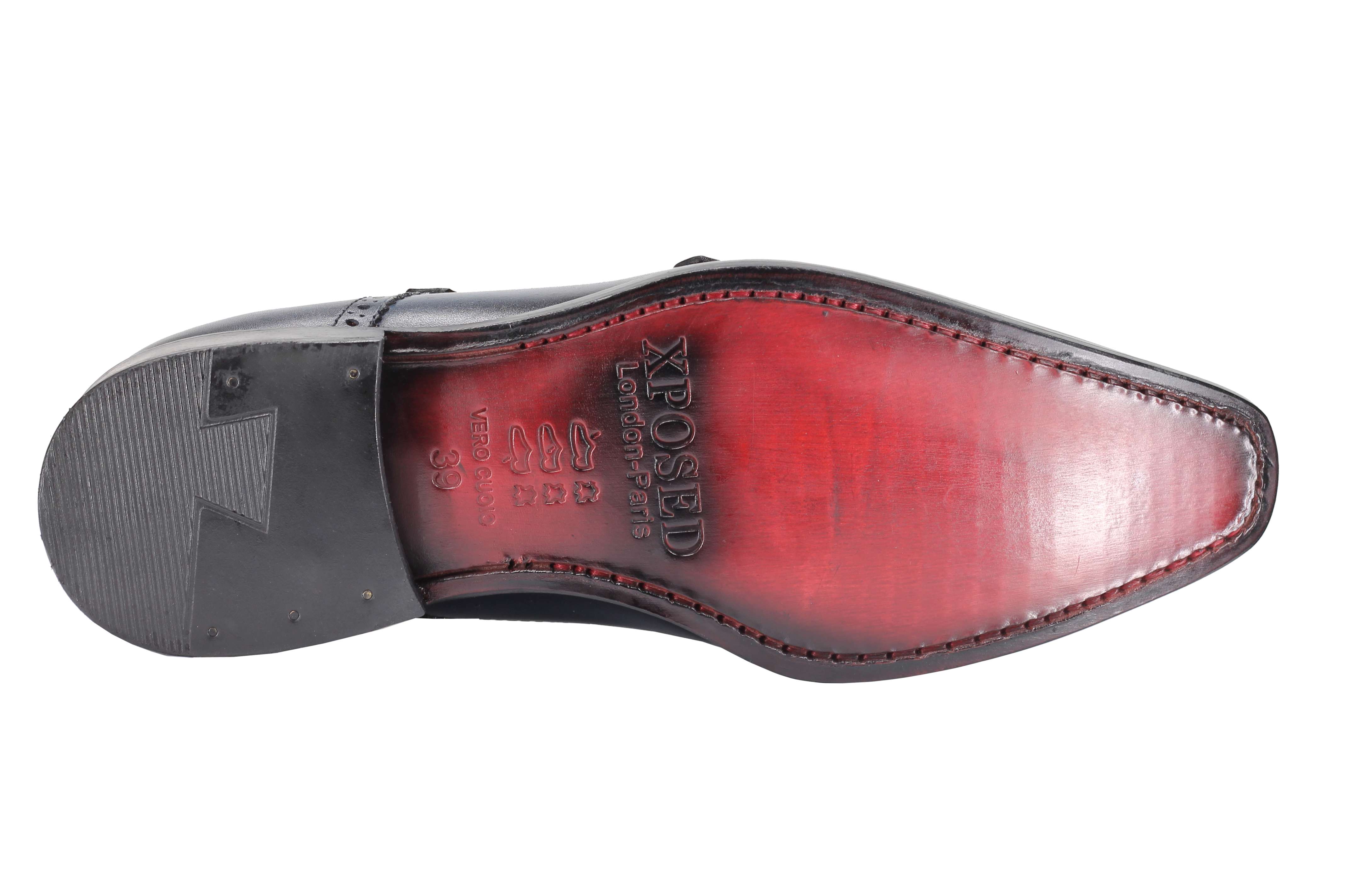 BLUE CALF LEATHER SEMI BROGUE MONK SHOES