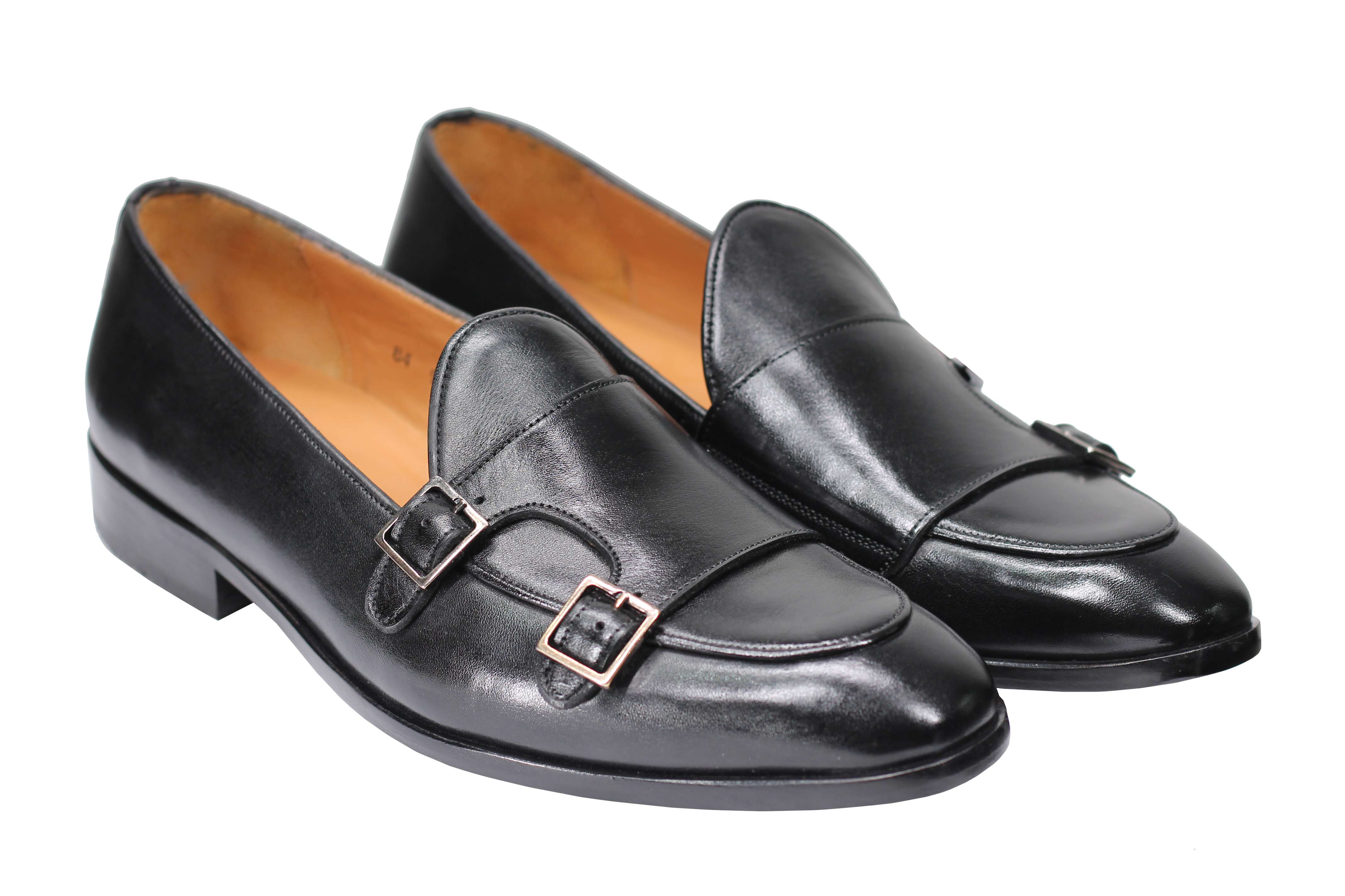 Black Calf Leather Double Monk Shoes