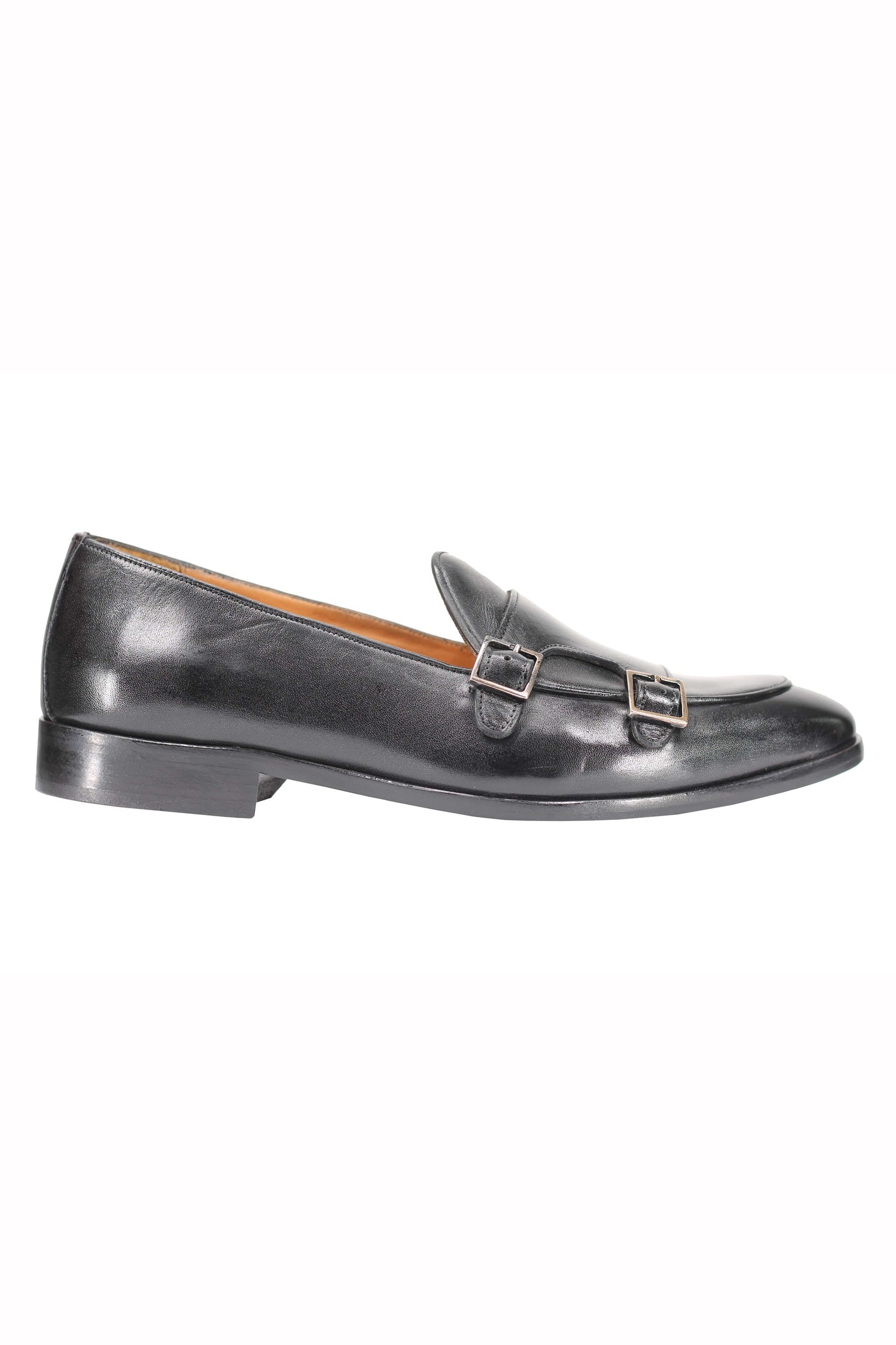 Black Calf Leather Double Monk Shoes