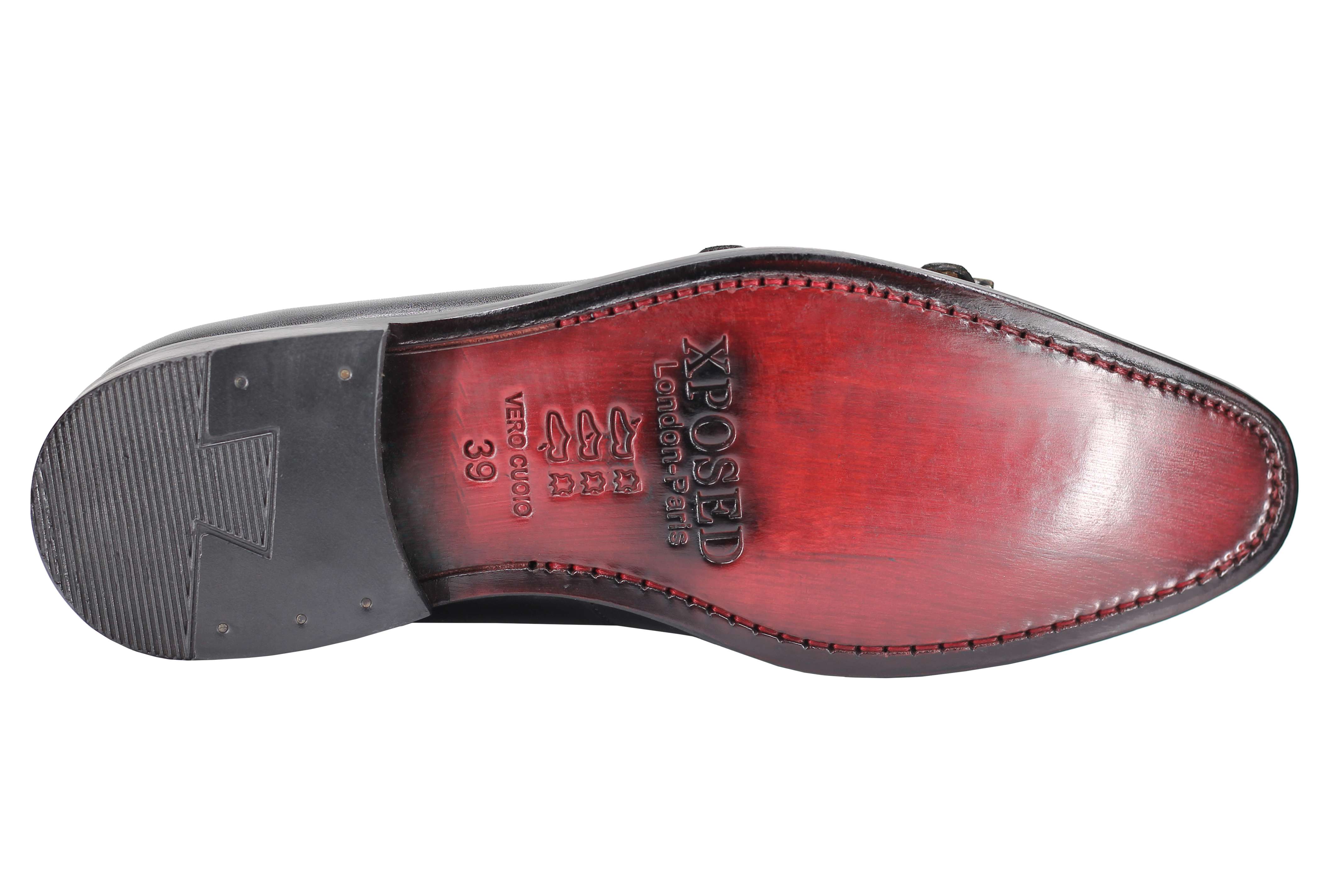 Black Calf Leather Double Monk Shoes