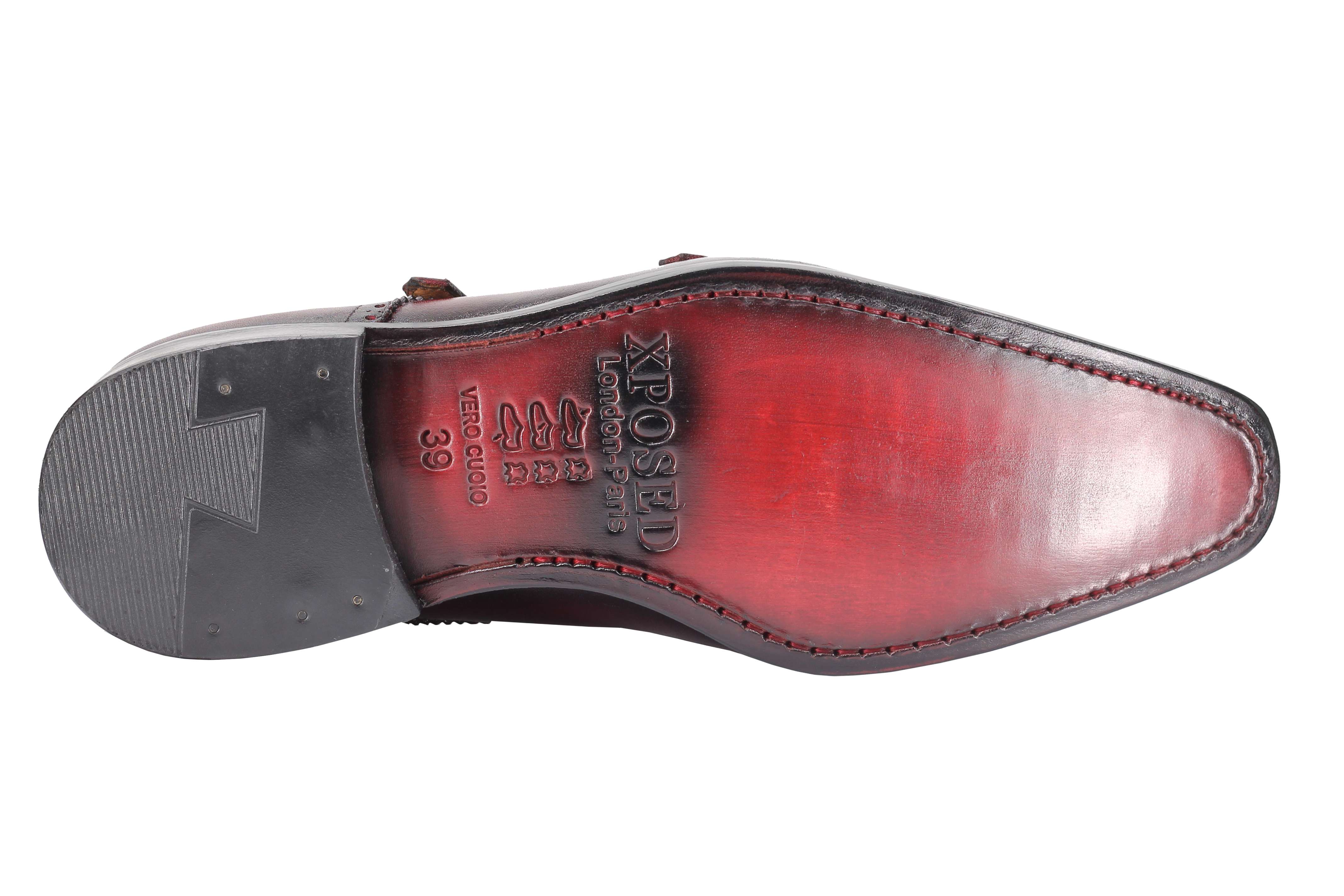 MAROON CALF LEATHER SEMI BROGUE MONK SHOES