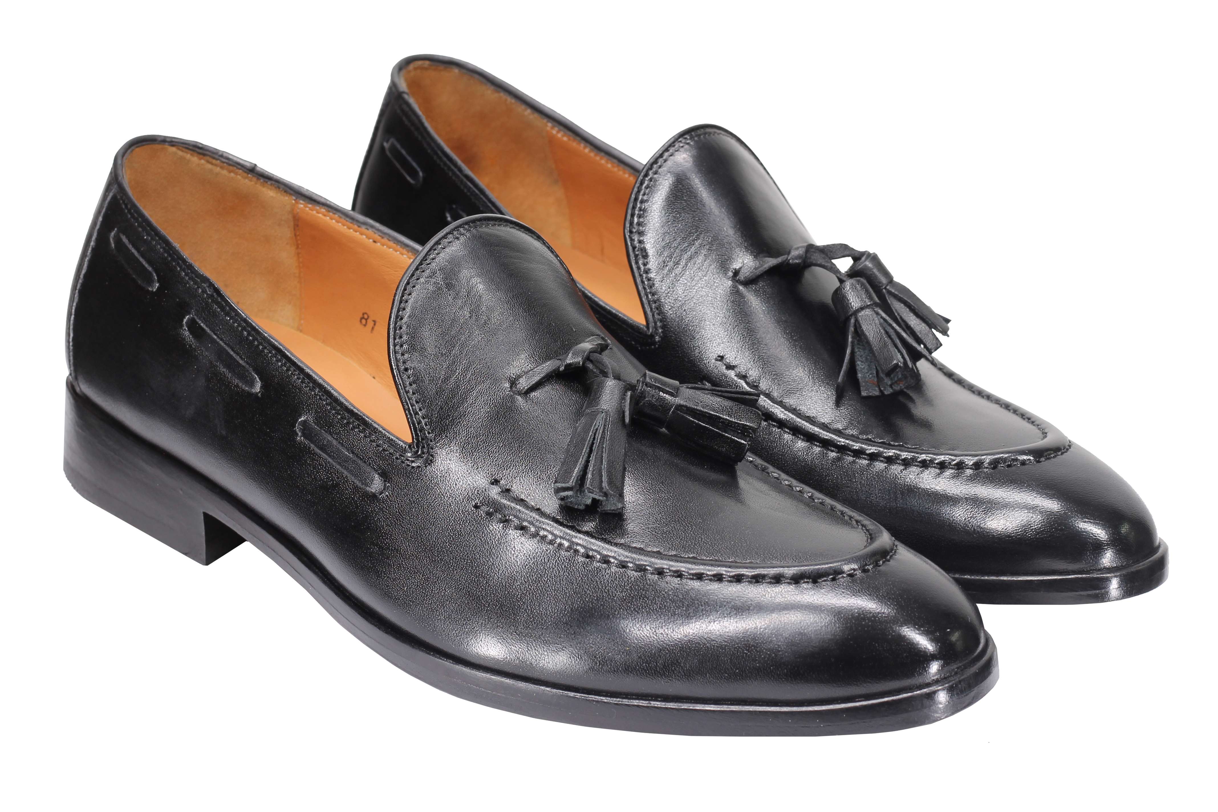 BLACK CALF LEATHER TASSEL LOAFERS