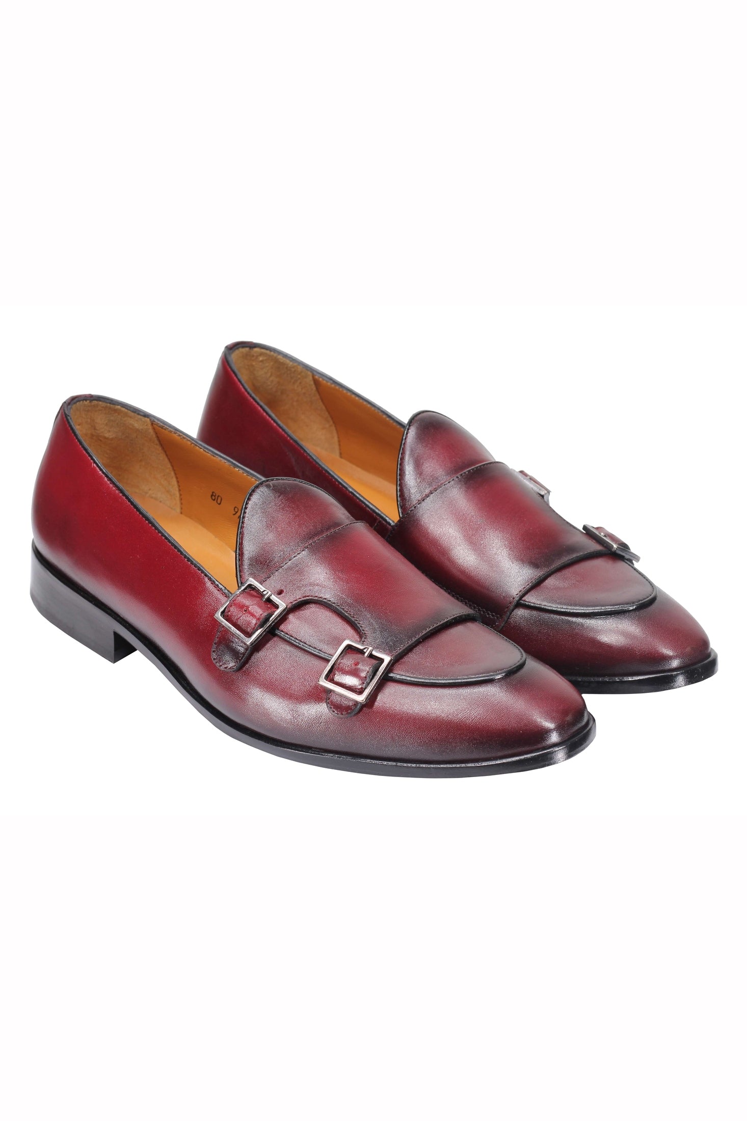 Maroon Calf Leather Double Monk Shoes