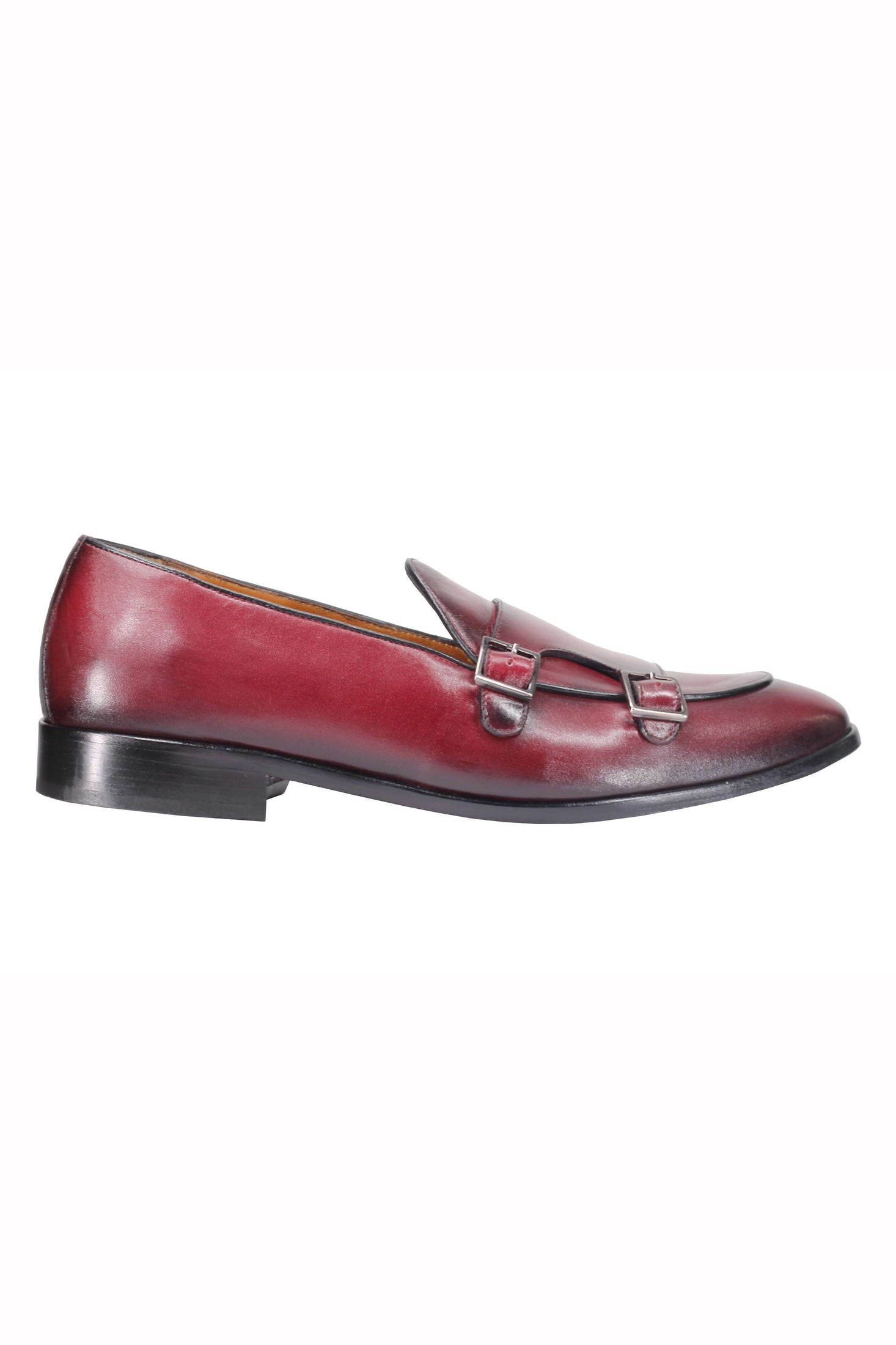 Maroon Calf Leather Double Monk Shoes