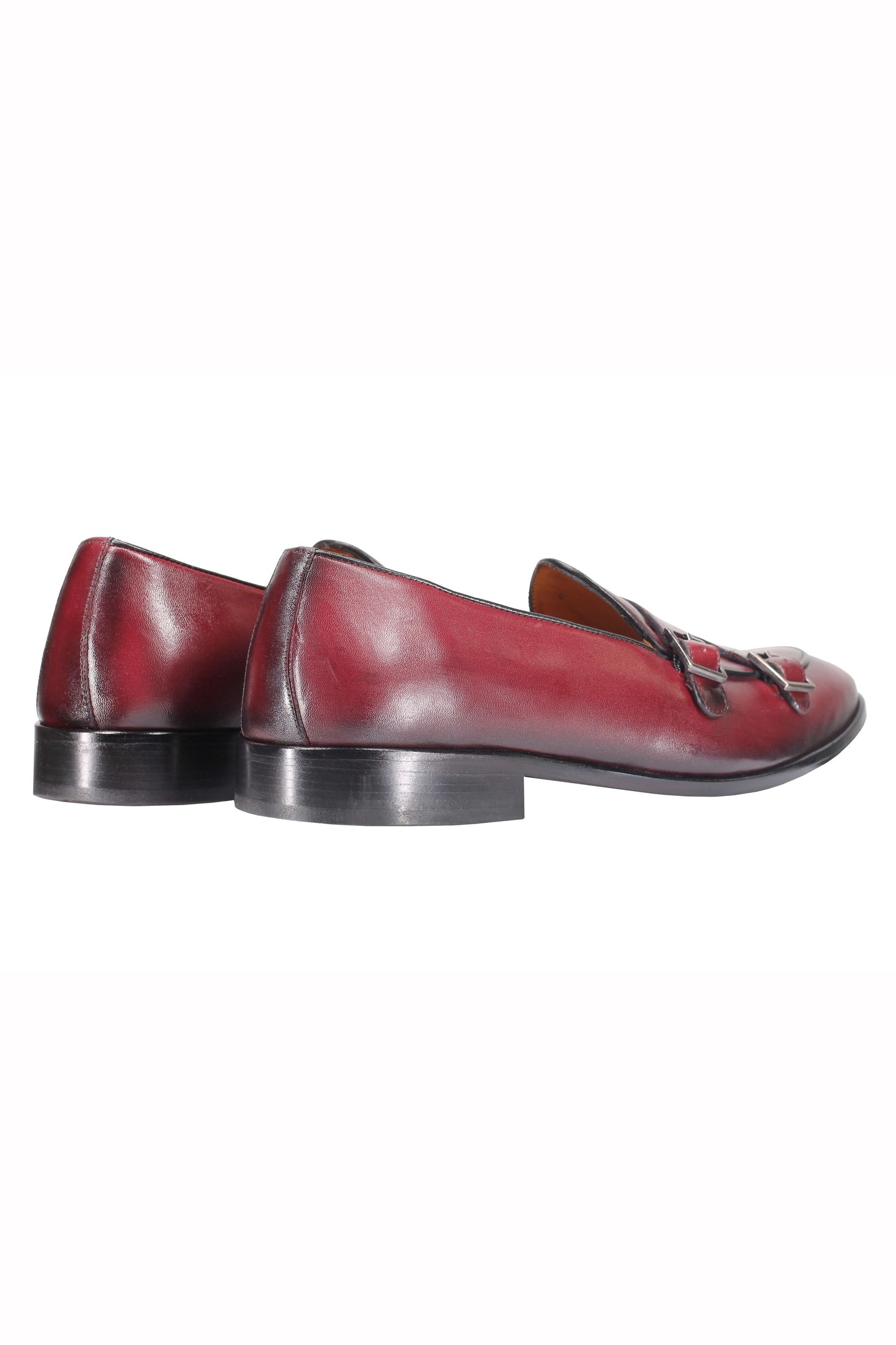 Maroon Calf Leather Double Monk Shoes