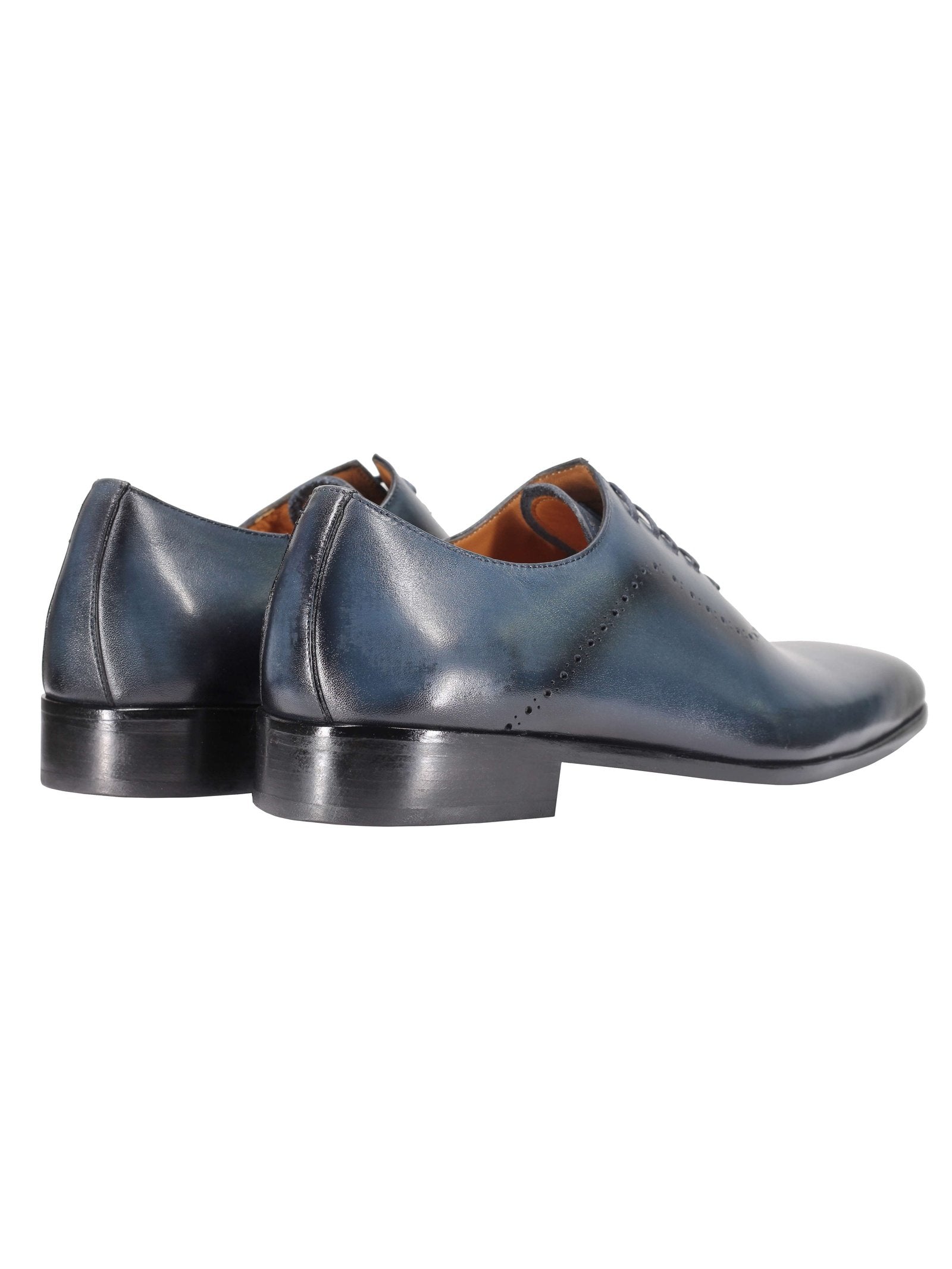 BLUE CALF LEATHER OXFORD LACE UP BROGUE SHOES