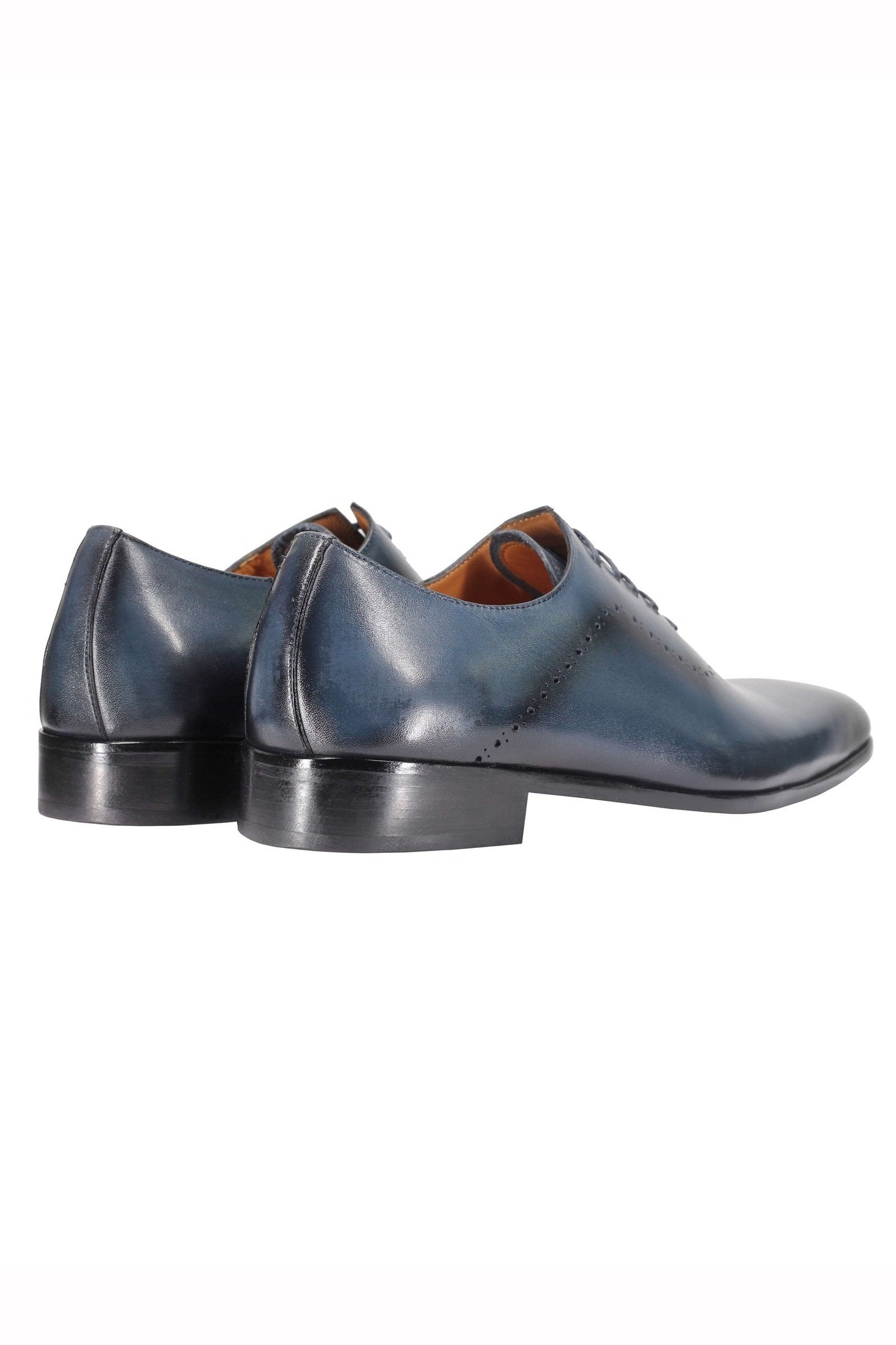 BLUE CALF LEATHER OXFORD LACE UP BROGUE SHOES
