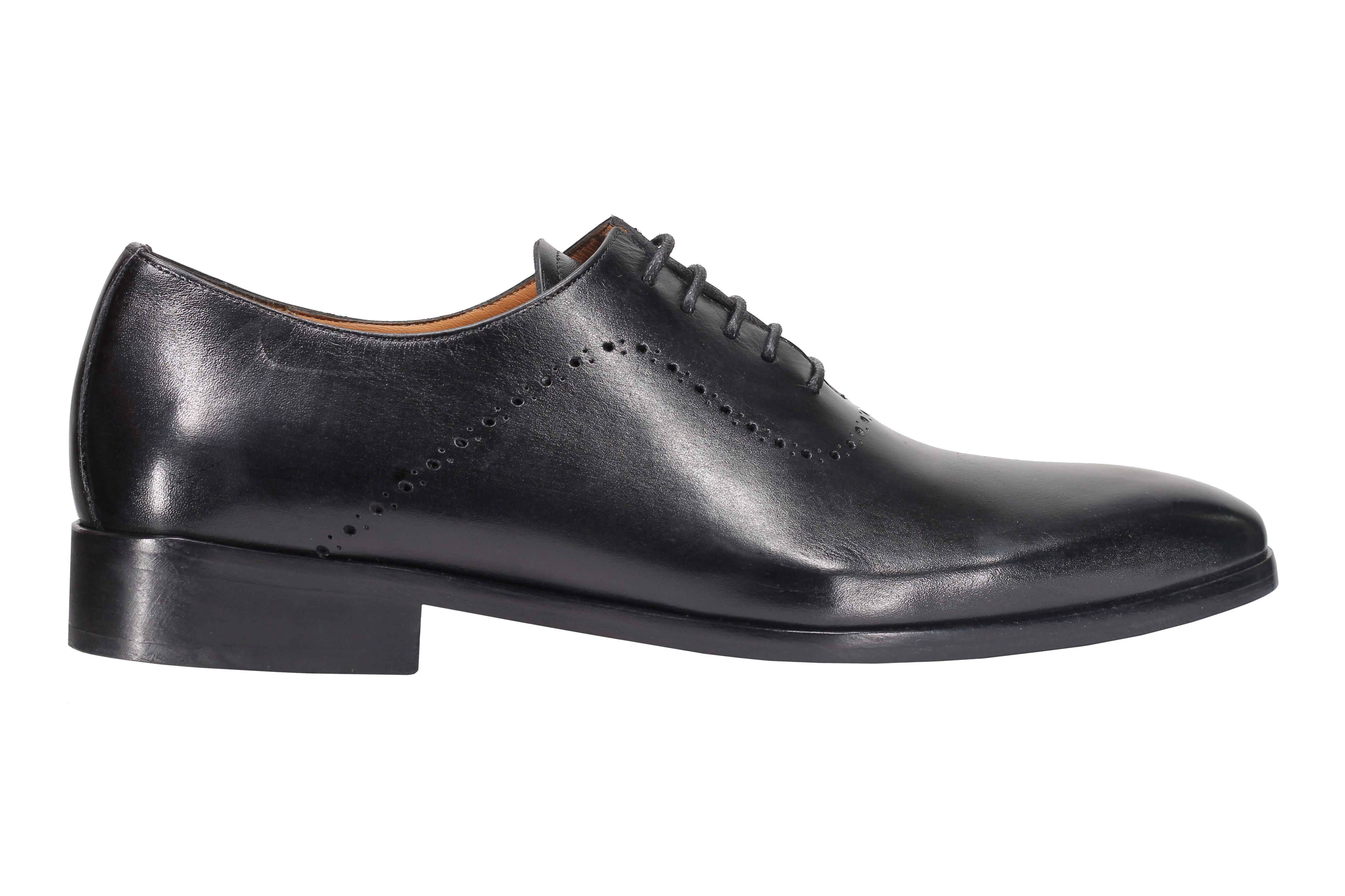 BLACK CALF LEATHER OXFORD LACE UP BROGUE SHOES
