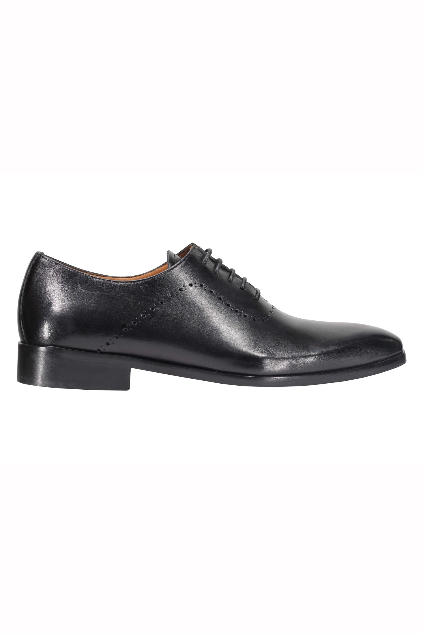 BLACK CALF LEATHER OXFORD LACE UP BROGUE SHOES