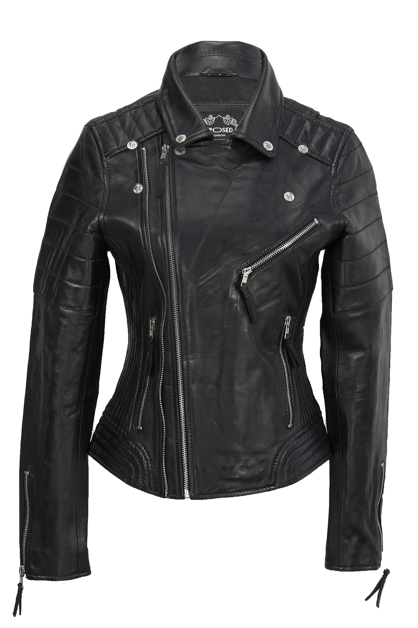 LADIE'S SLIM FIT BIKER JACKET IN BLACK