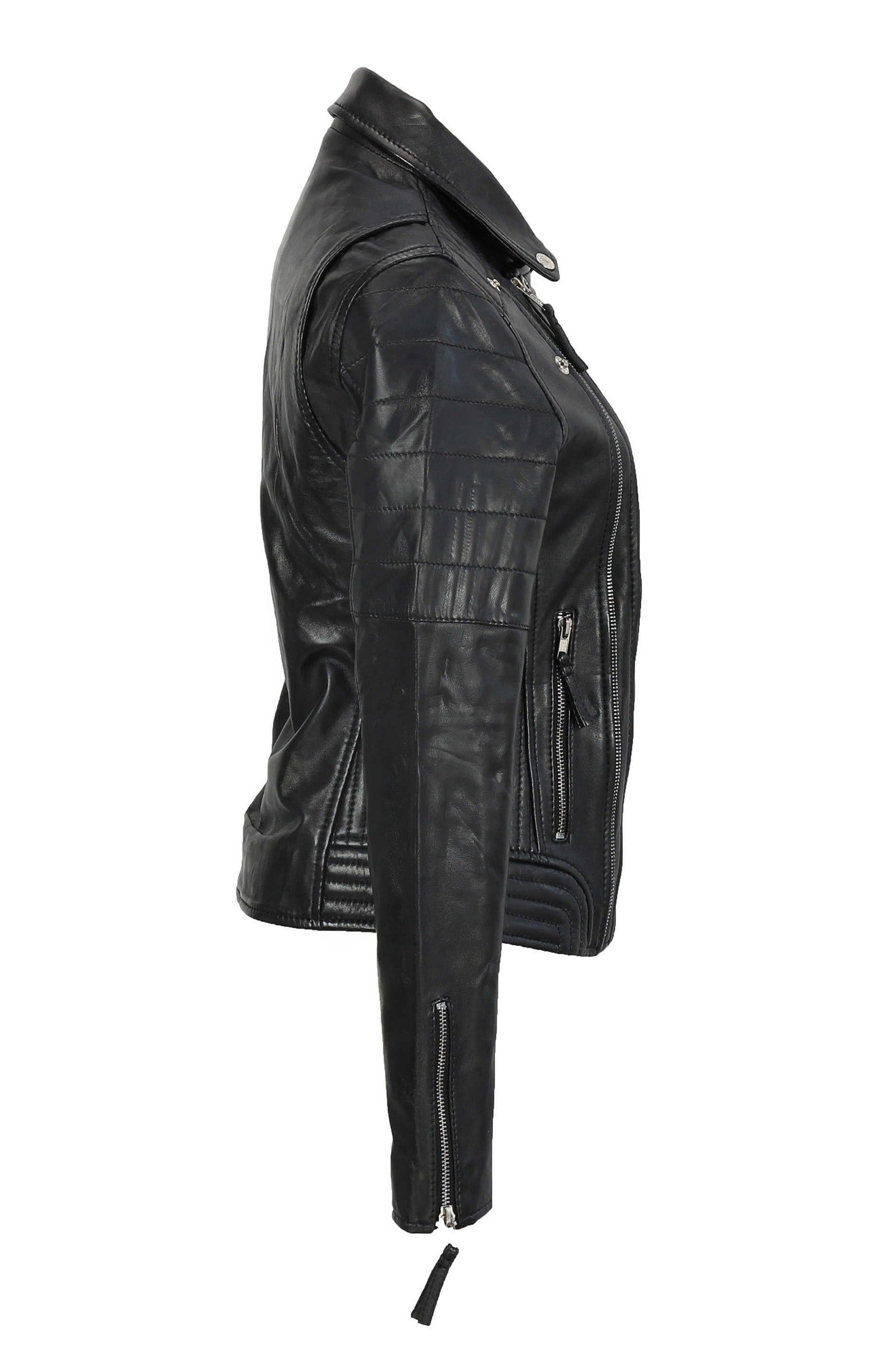 LADIE'S SLIM FIT BIKER JACKET IN BLACK