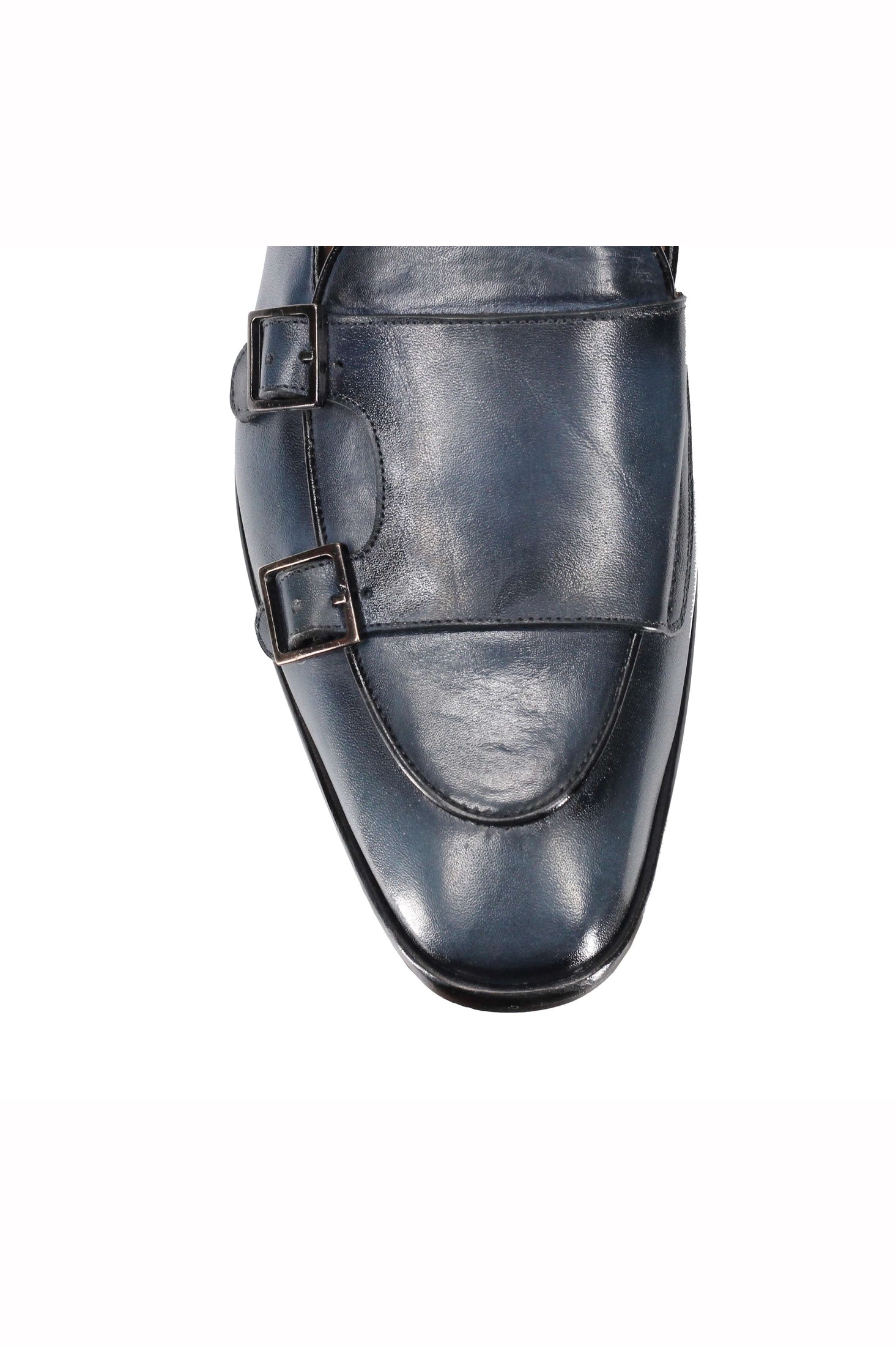 Blue Calf Leather Double Monk Loafers