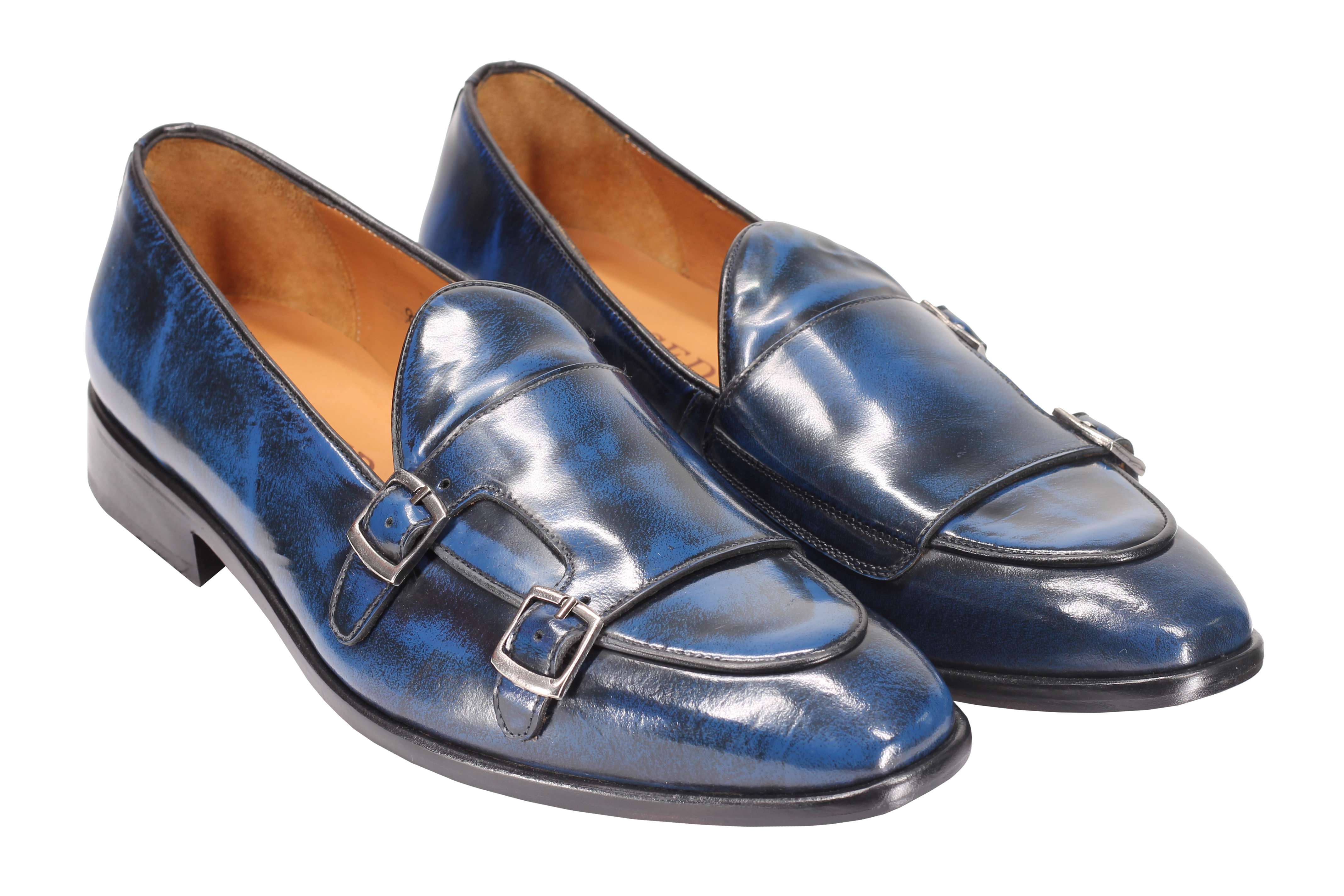 Blue Calf Leather Monk Shoes