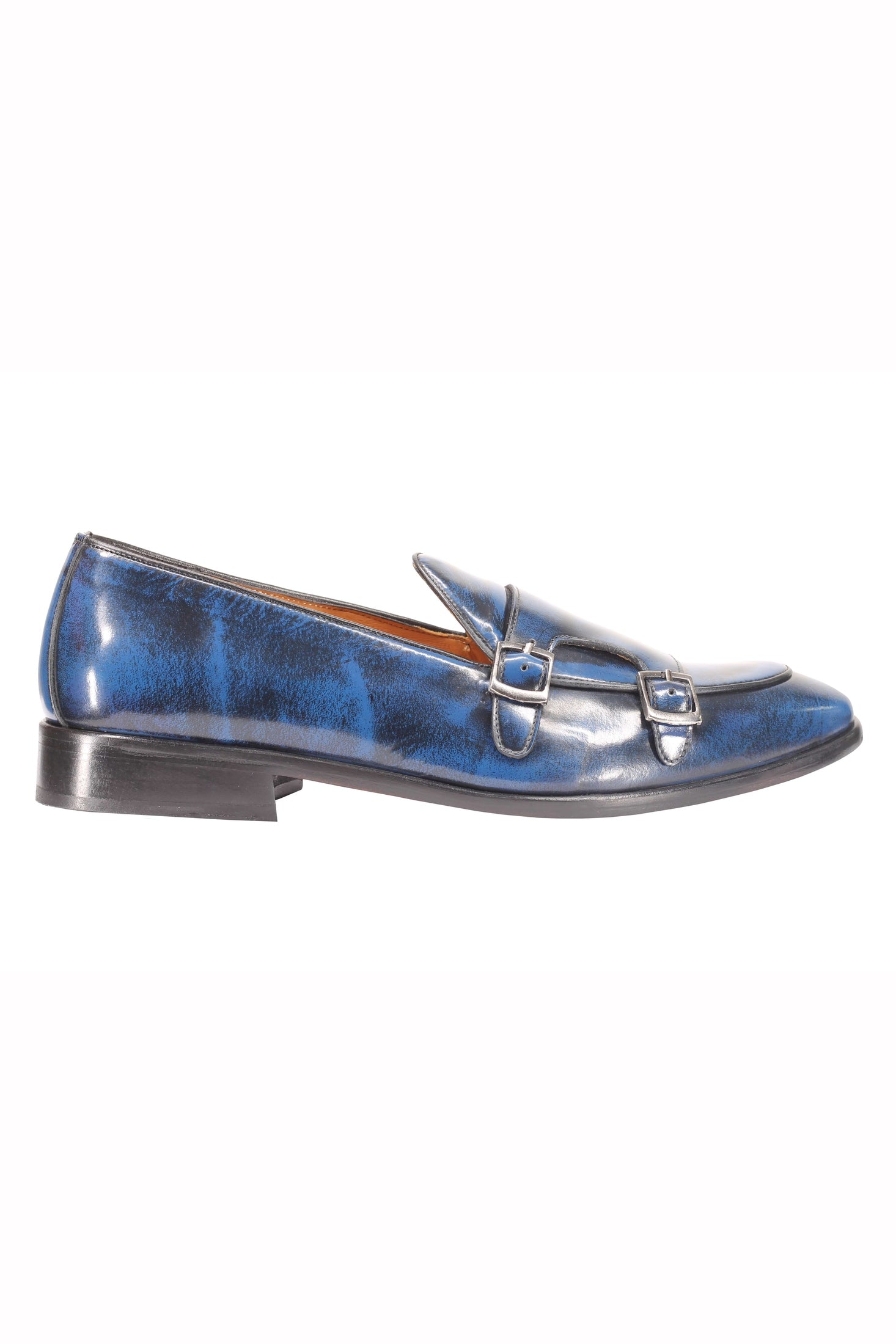 Blue Calf Leather Monk Shoes