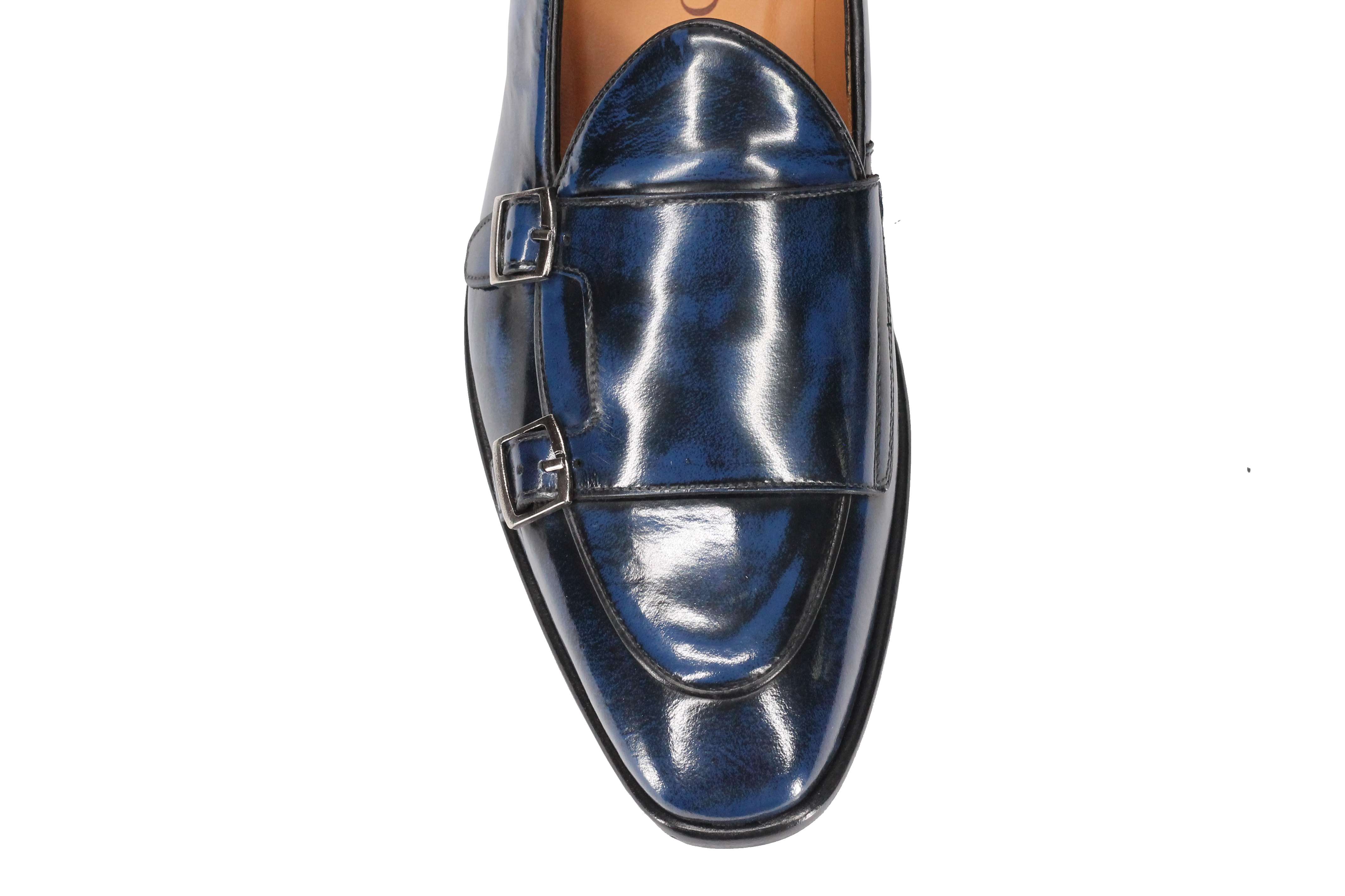 Blue Calf Leather Monk Shoes