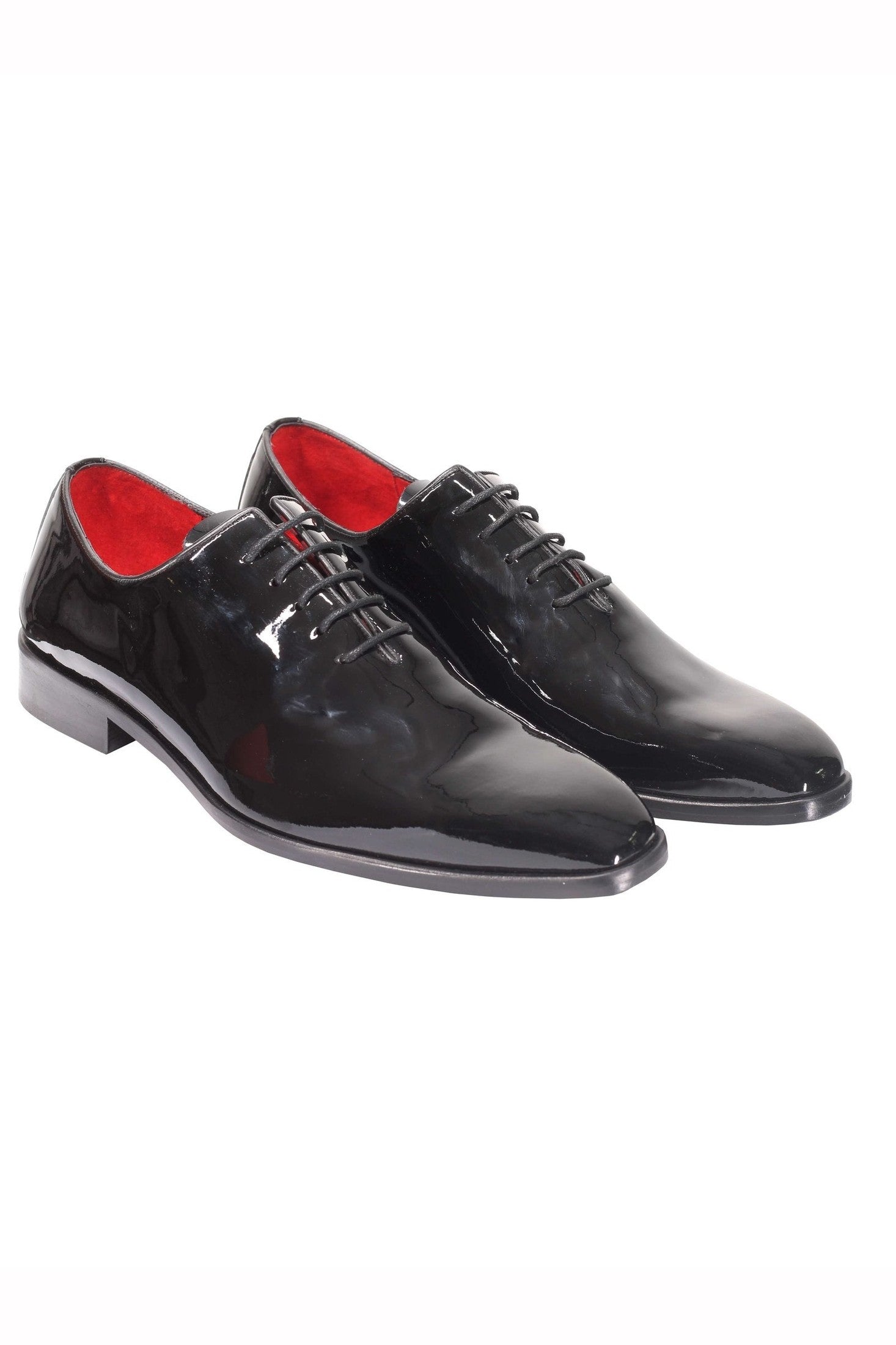 BLACK LEATHER SHINY OXFORD LACE UP SHOES