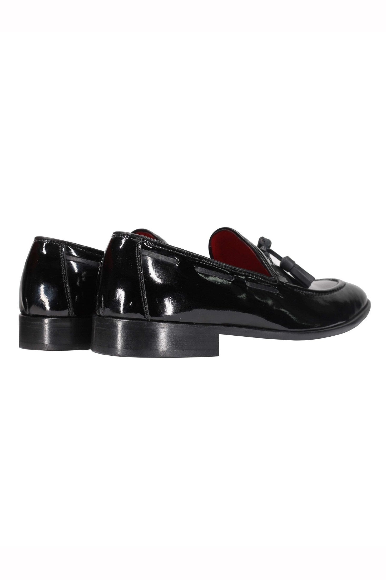 BLACK SHINY LEATHER TASSEL LOAFERS