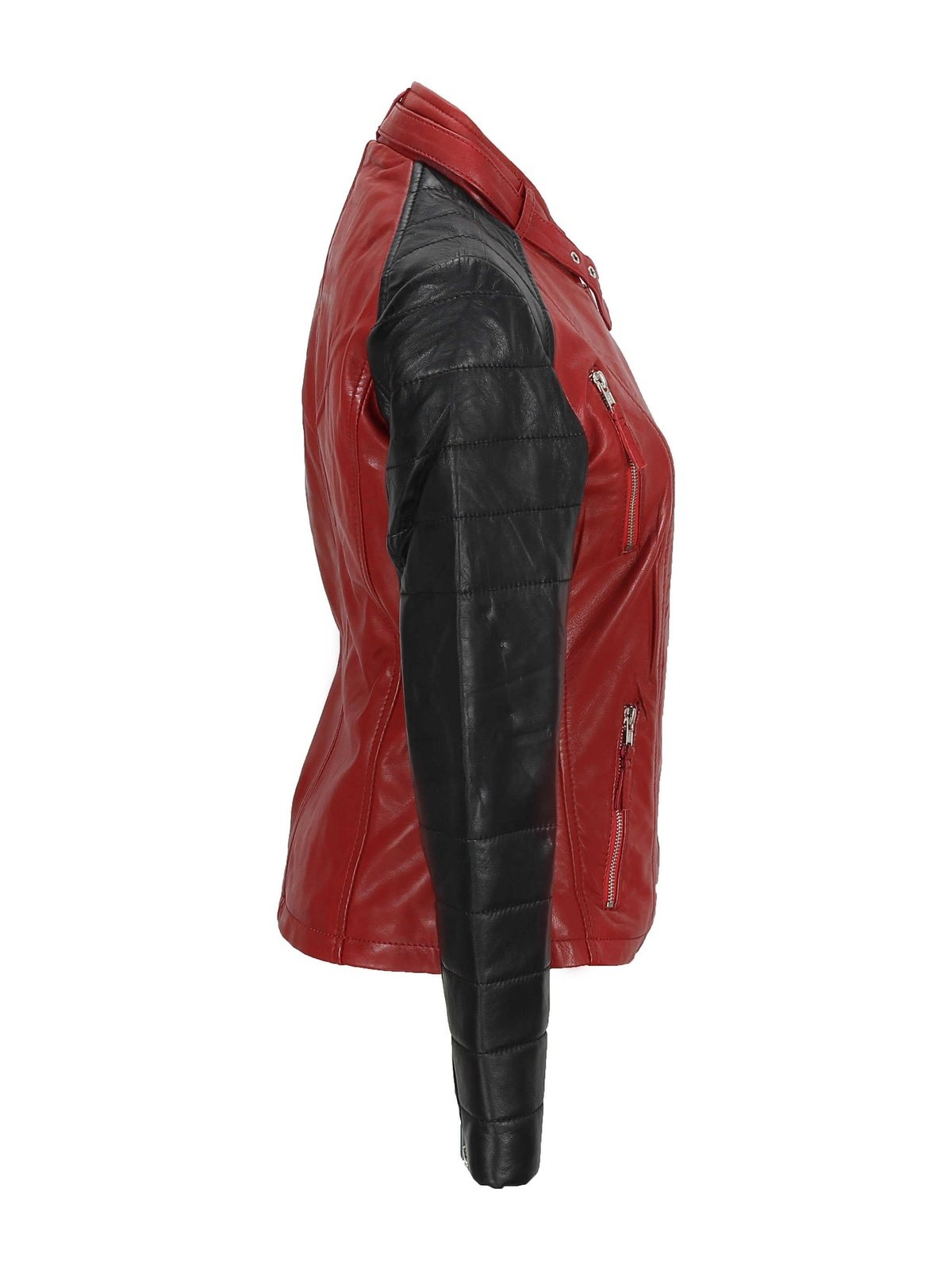 New Ladies Black Red Vintage Soft Genuine Real Leather Biker Jacket Size Fitted