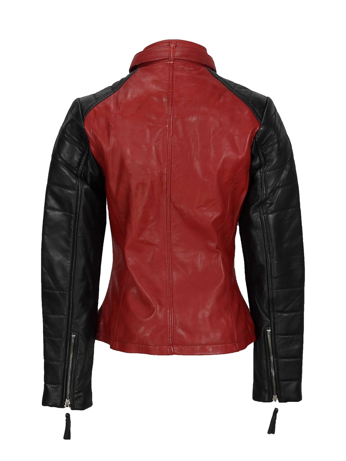 New Ladies Black Red Vintage Soft Genuine Real Leather Biker Jacket Size Fitted