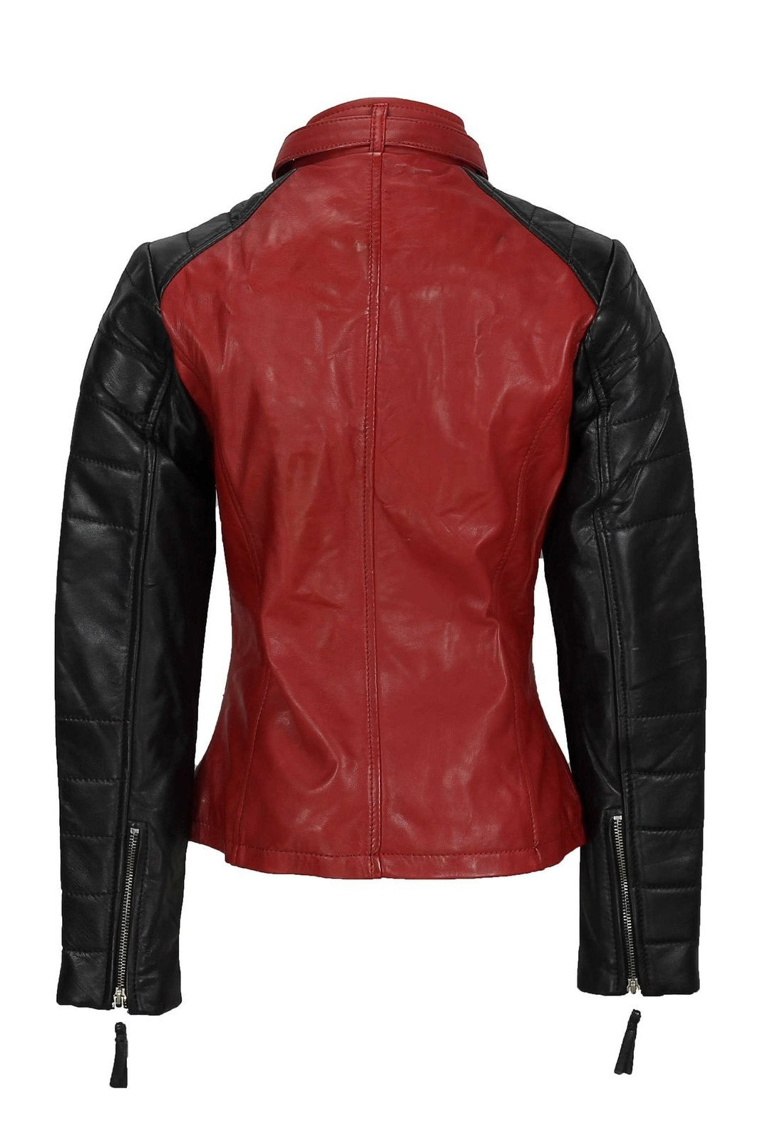 New Ladies Black Red Vintage Soft Genuine Real Leather Biker Jacket Size Fitted
