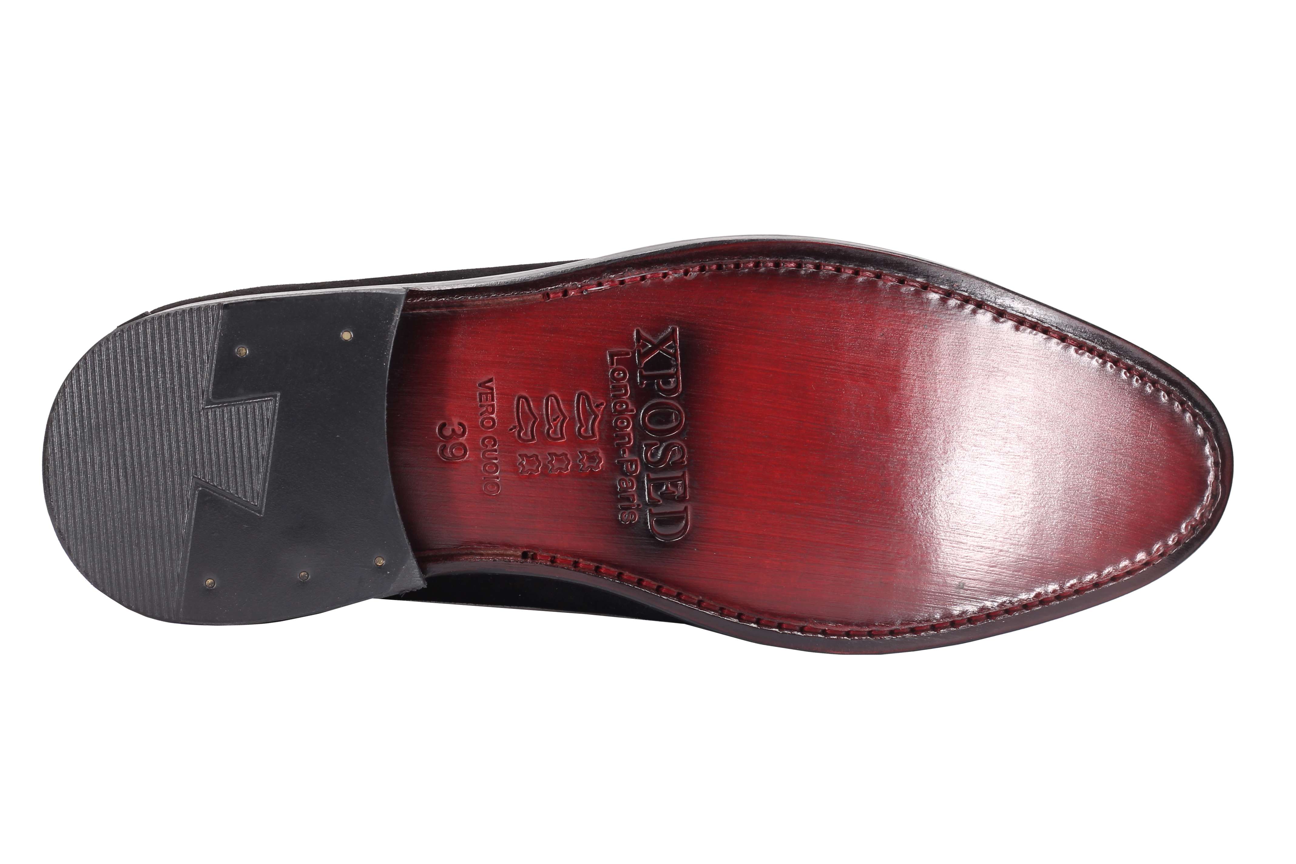 BLACK SUDED LEATHER TASSEL LOAFERS